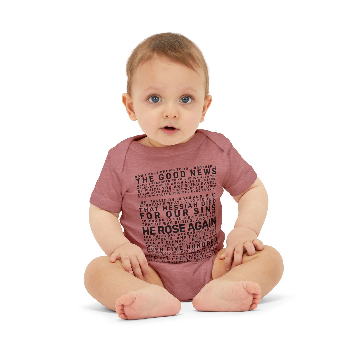 The Gospel - Infant (3M-24M) One Piece - Front Text, Dark Lettered Edition - (8 Colors)
