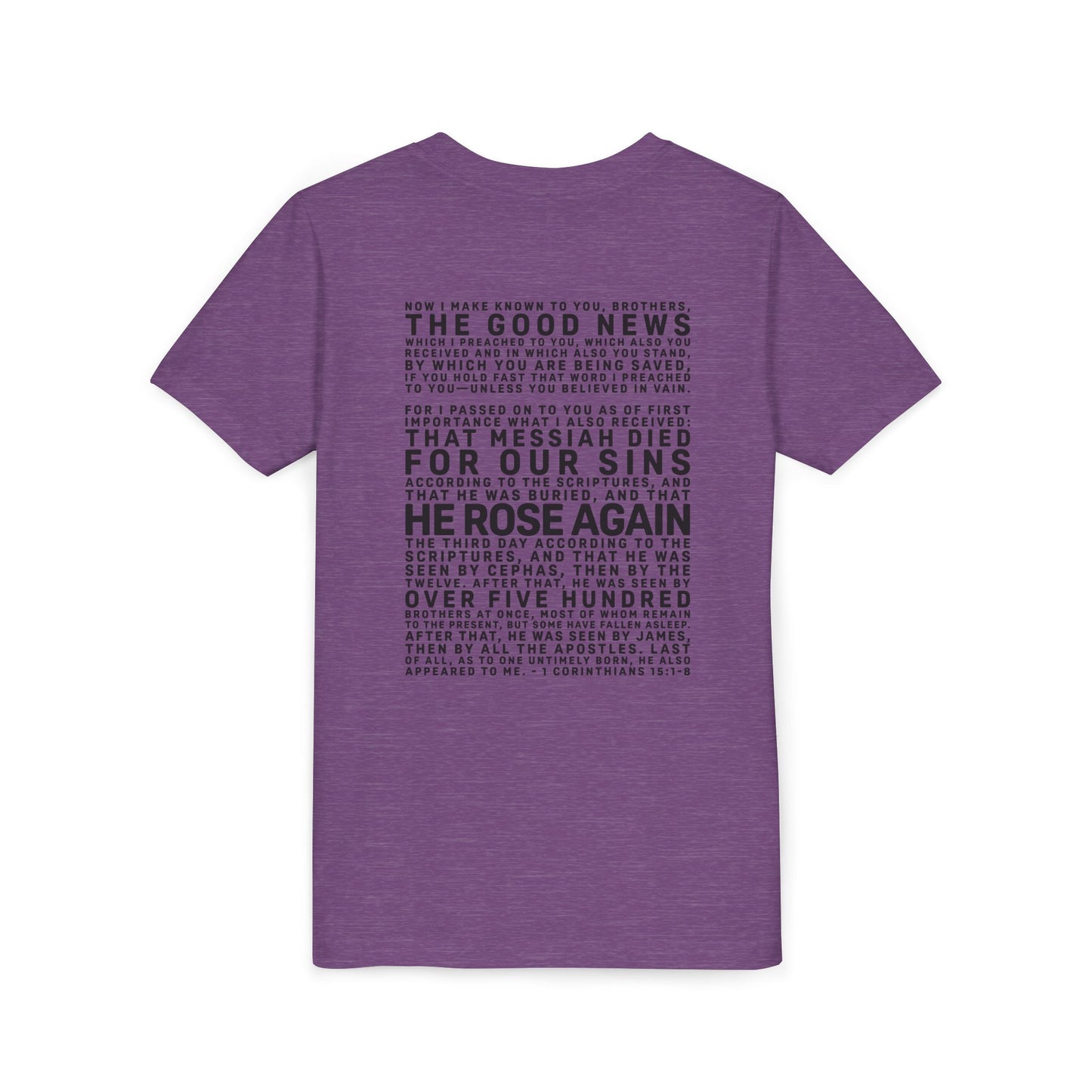 The Gospel - Youth Short Sleeve Tee - Back Text, Dark-Lettered Edition - (17 Colors)