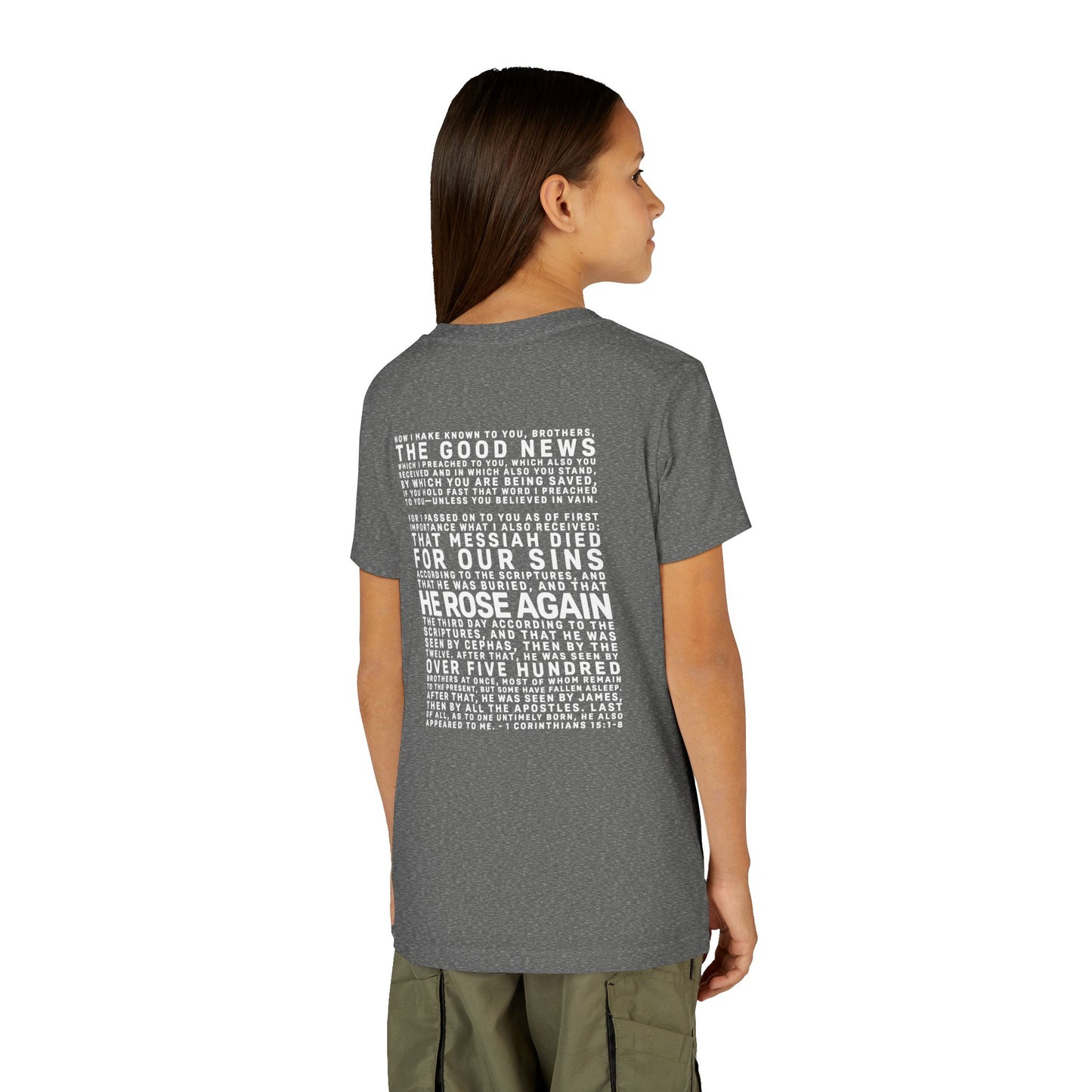 The Gospel - Youth Short Sleeve Tee - Back Text, Light-Lettered Edition - (22 Colors)
