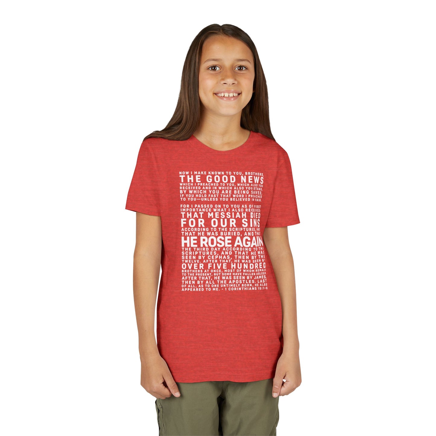 The Gospel - Youth Short Sleeve Tee - Back Text, Light-Lettered Edition - (22 Colors)