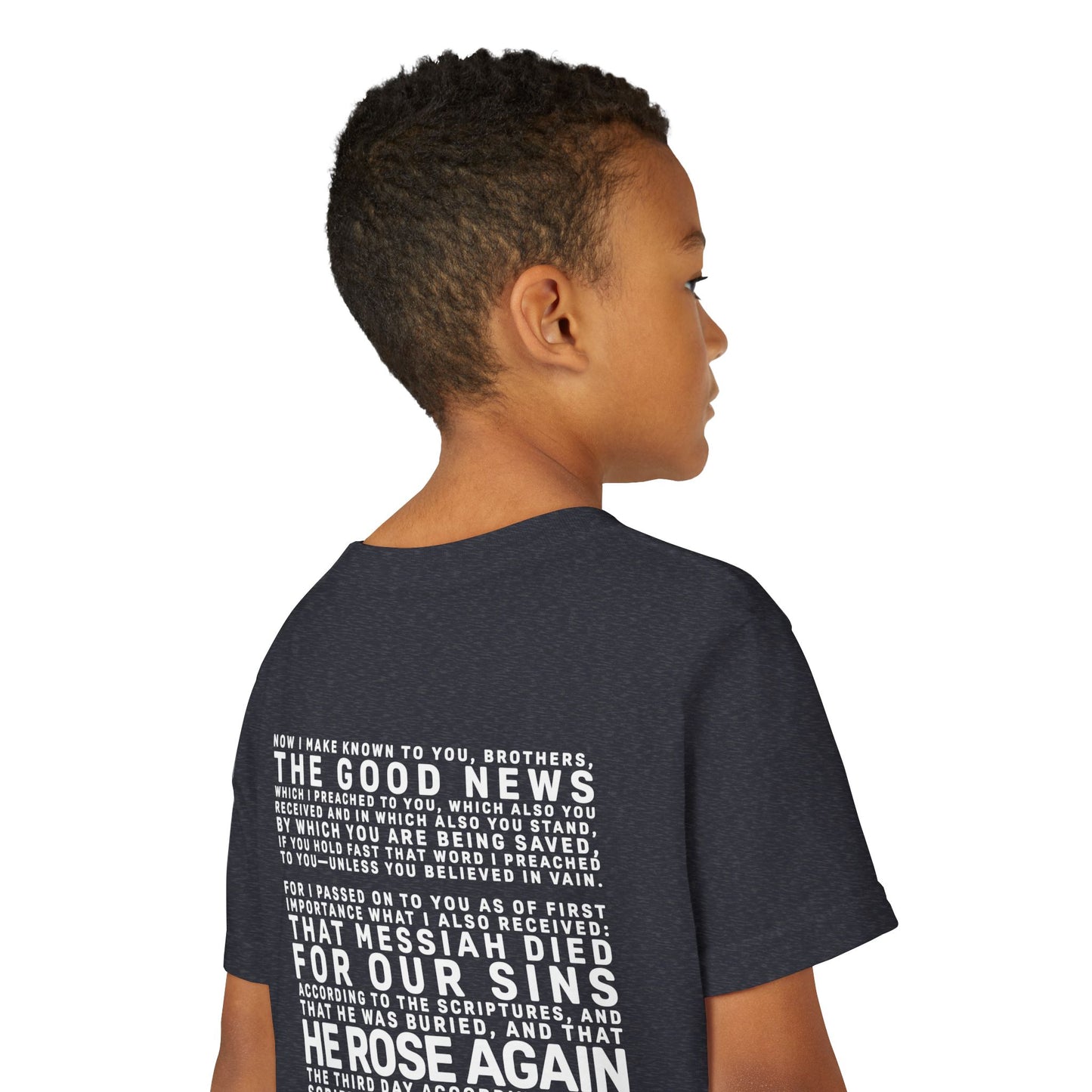 The Gospel - Youth Short Sleeve Tee - Back Text, Light-Lettered Edition - (22 Colors)