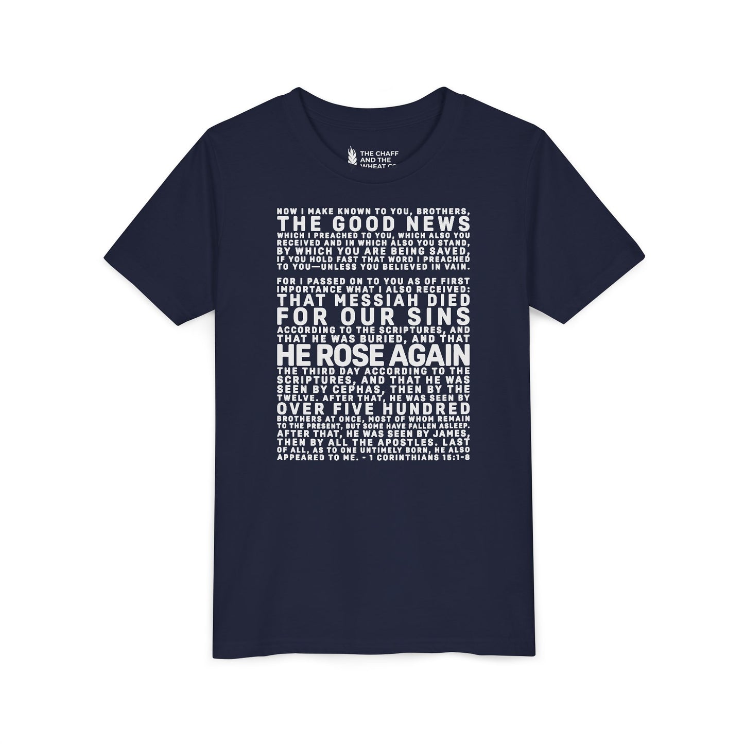 The Gospel - Youth Short Sleeve Tee - Back Text, Light-Lettered Edition - (22 Colors)