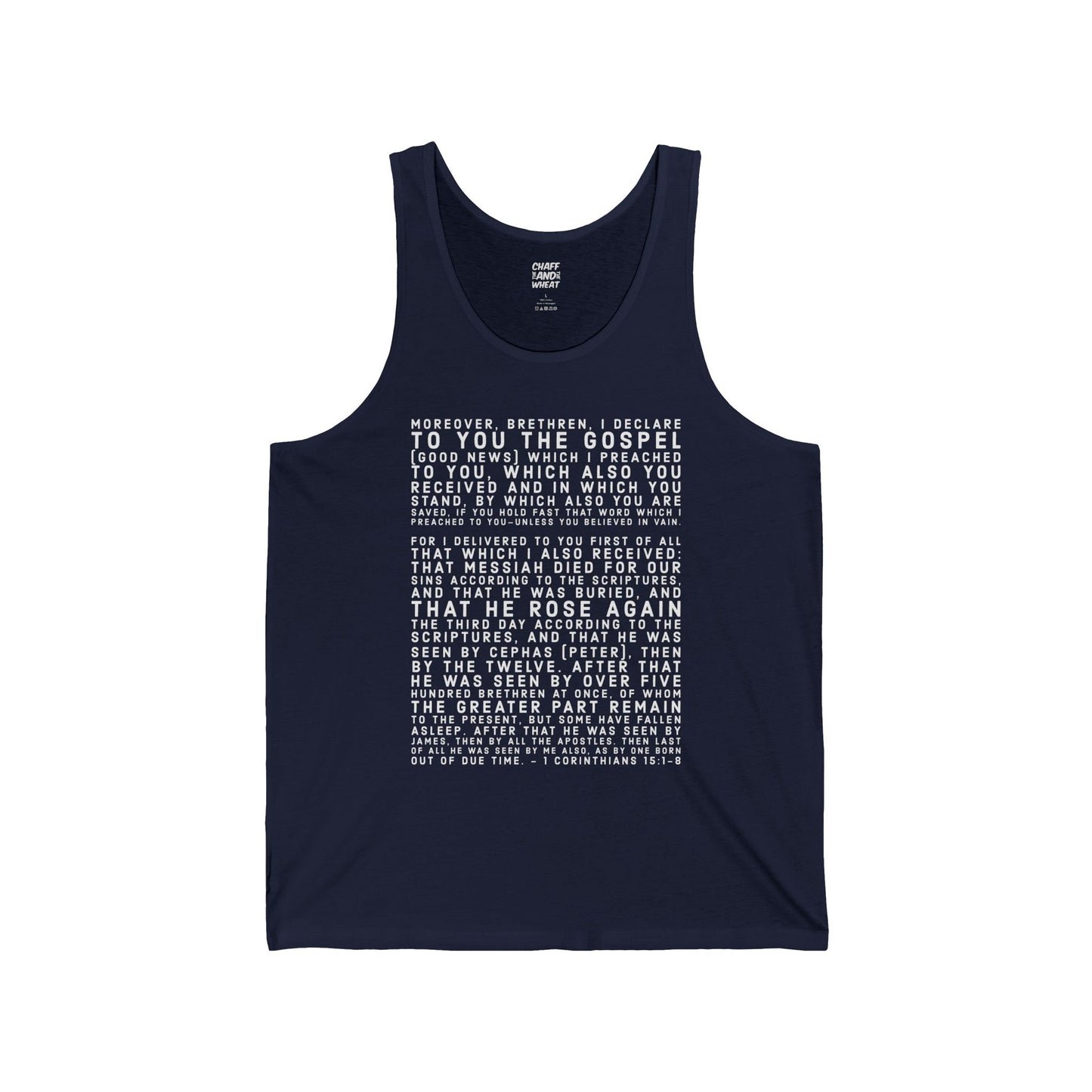 'I declare to you the gospel' - Front Text, Light Lettered Edition - (10 Color Options) - Adult Unisex Jersey Tank