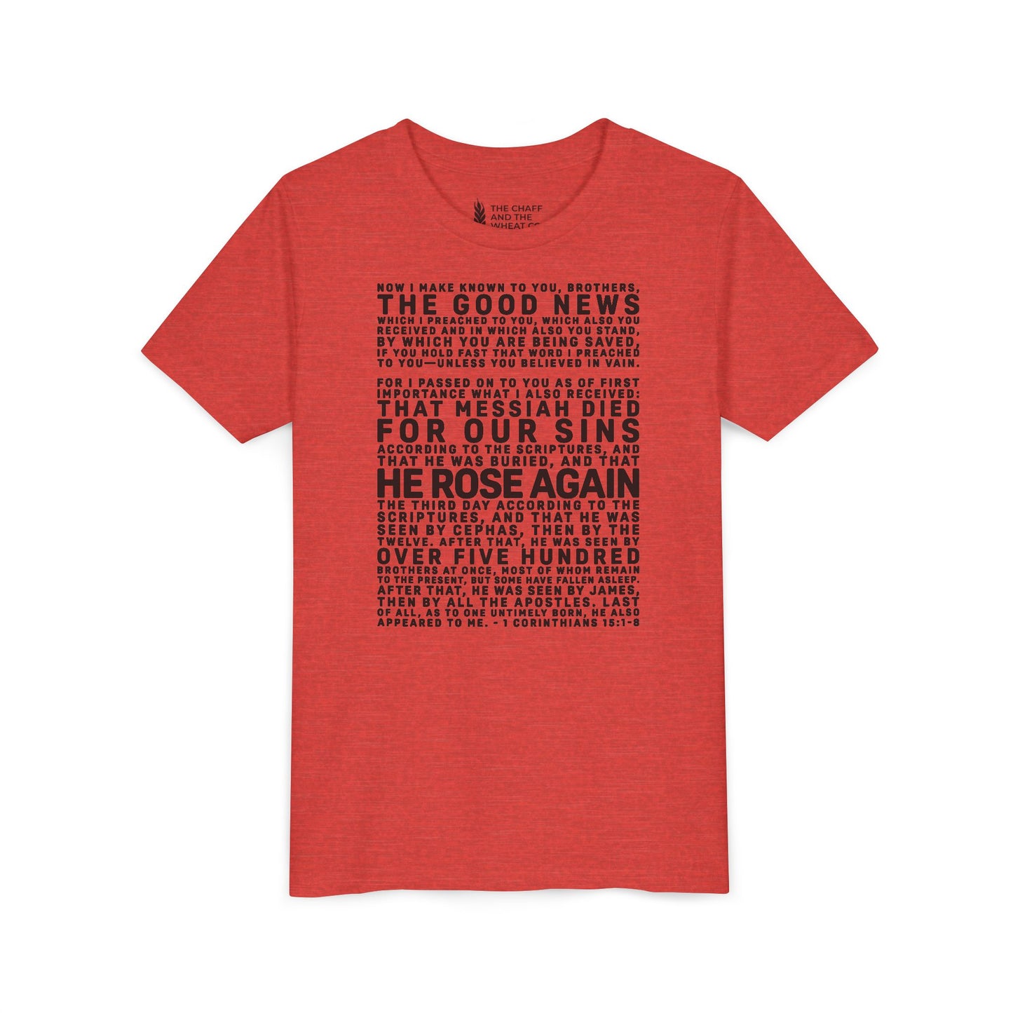 The Gospel - Youth Short Sleeve Tee - Front Text, Dark-Lettered Edition - (17 Colors)