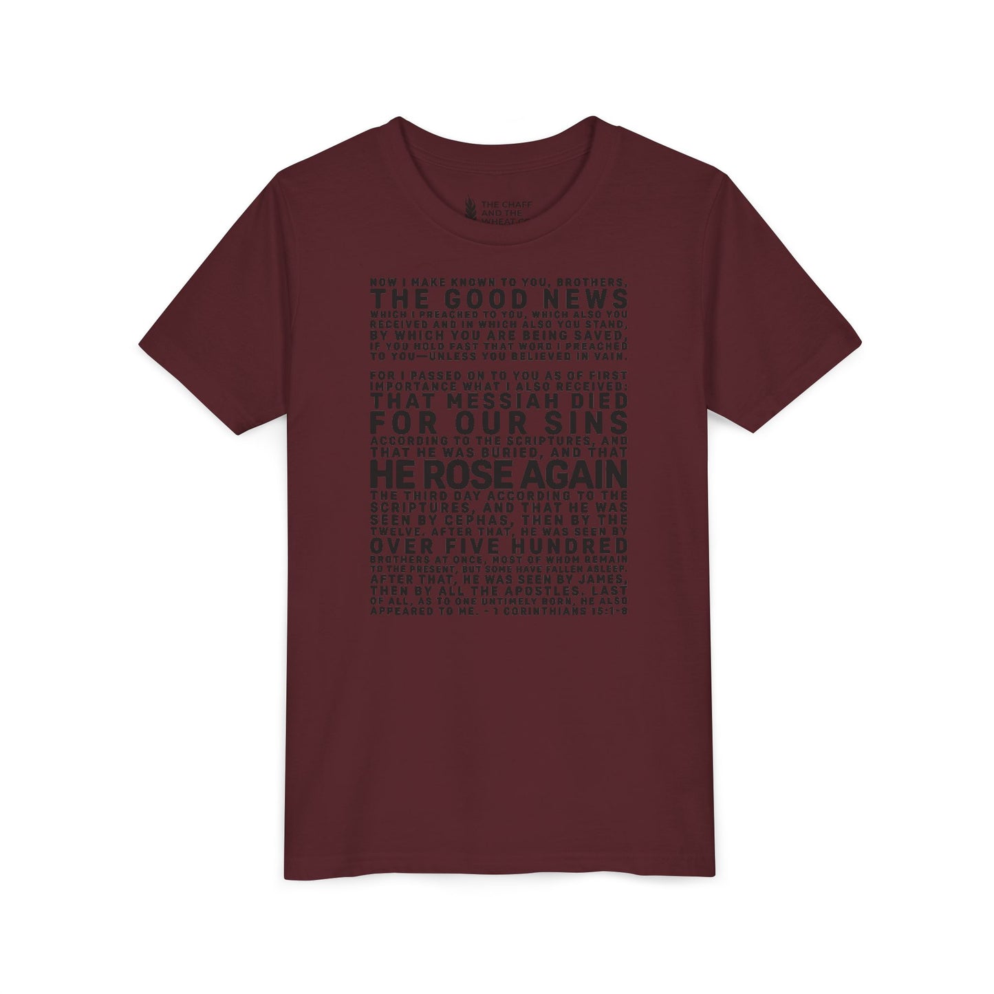 The Gospel - Youth Short Sleeve Tee - Front Text, Dark-Lettered Edition - (17 Colors)