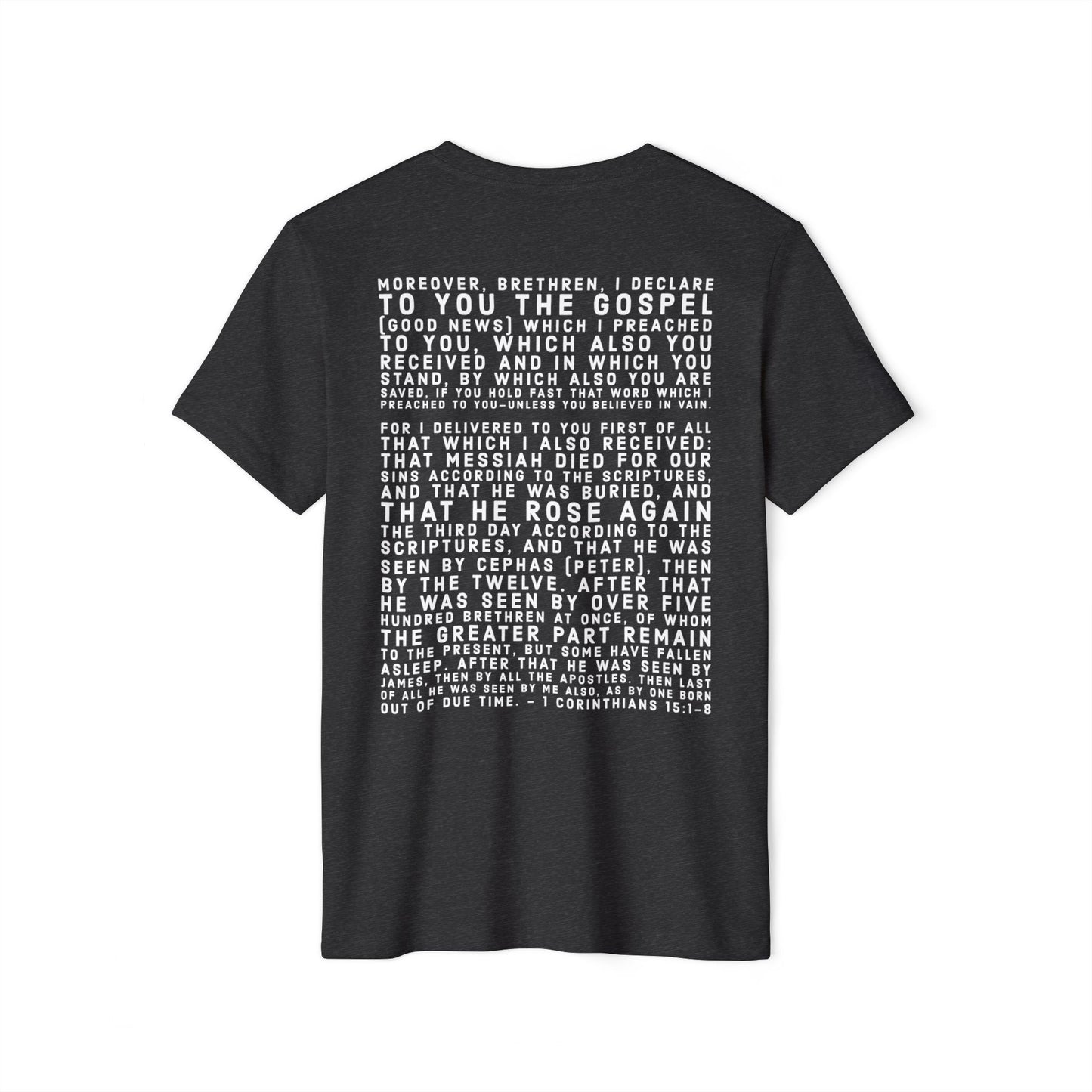 'I declare to you the gospel' - Back Text, Light-Lettered Edition - (5 Color Options) - Adult Unisex Recycled Organic T-Shirt
