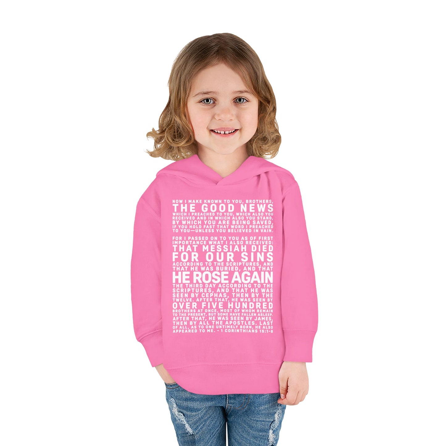 The Gospel - Toddler Pullover Hoodie - Front Text, Light Lettered Edition - (15 Colors)