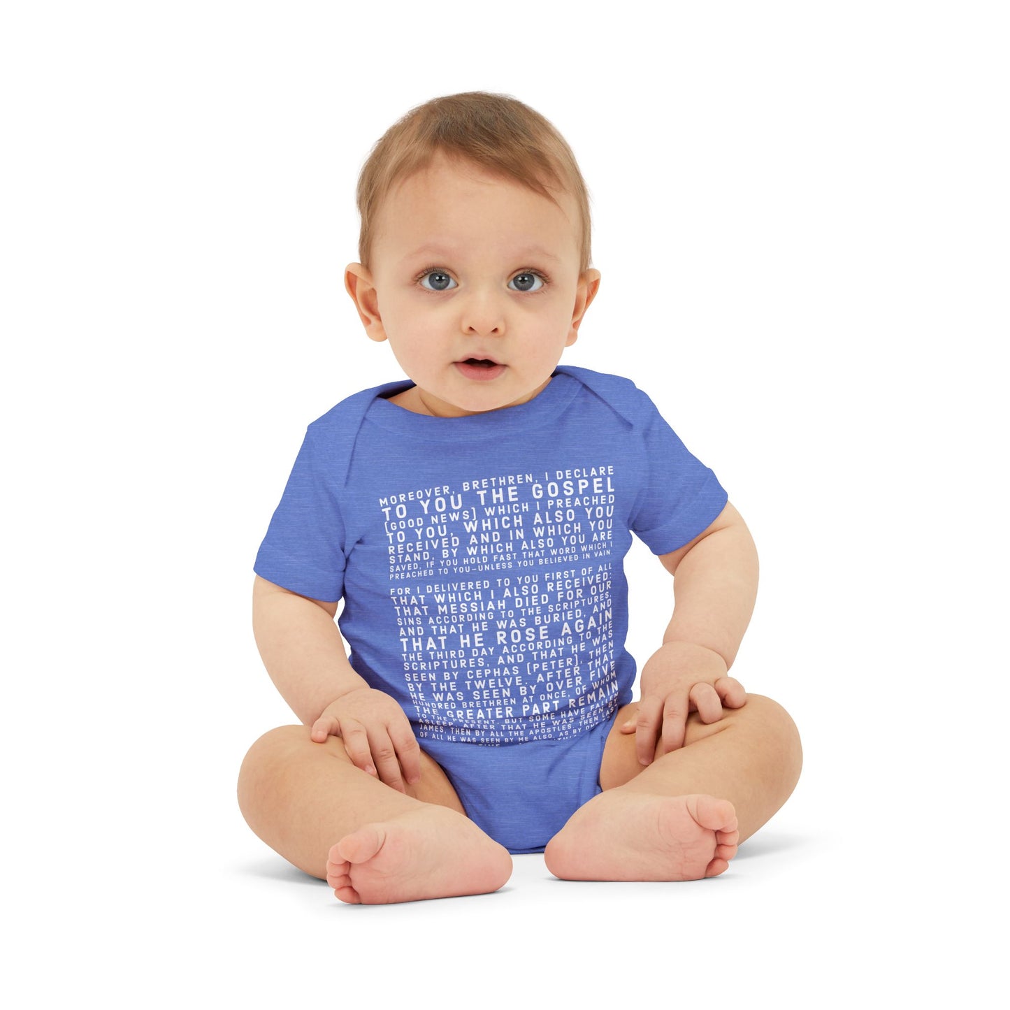 'I declare to you the gospel' - Front Text, Light Lettered Edition - (8 Color Options) - Infant Jersey One Piece