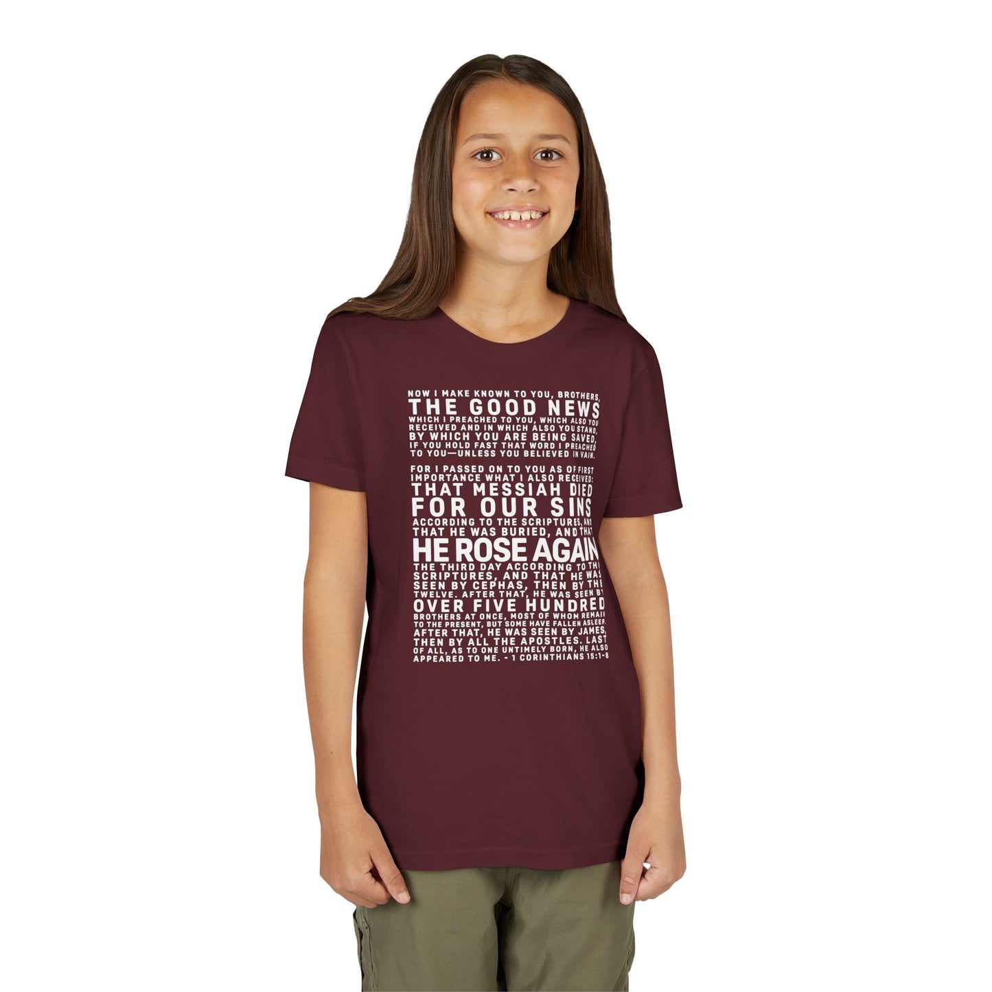 The Gospel - Youth Short Sleeve Tee - Back Text, Light-Lettered Edition - (22 Colors)