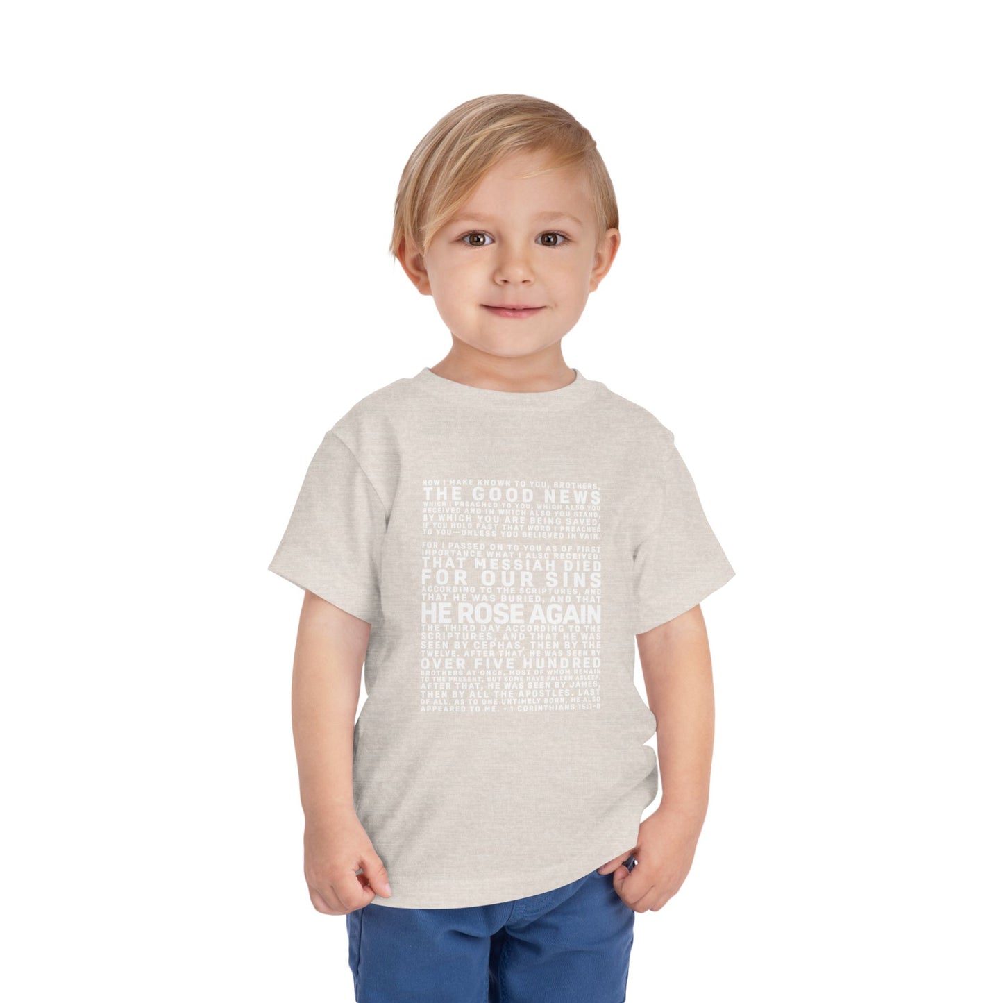 The Gospel - Toddler Short Sleeve Tee - Front Text, Light-Lettered Edition - (15 Colors)