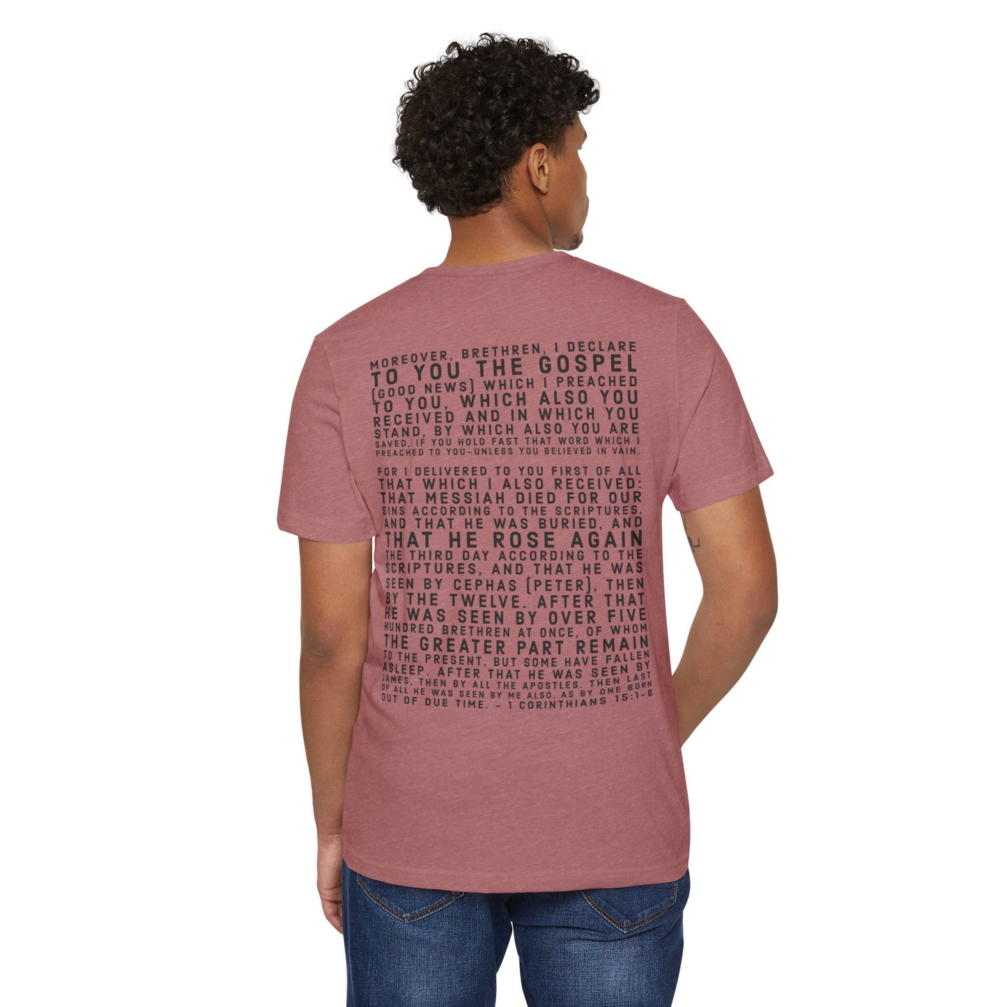 'I declare to you the gospel' - Back Text, Dark-Lettered Edition - (4 Color Options) - Adult Unisex Recycled Organic T-Shirt