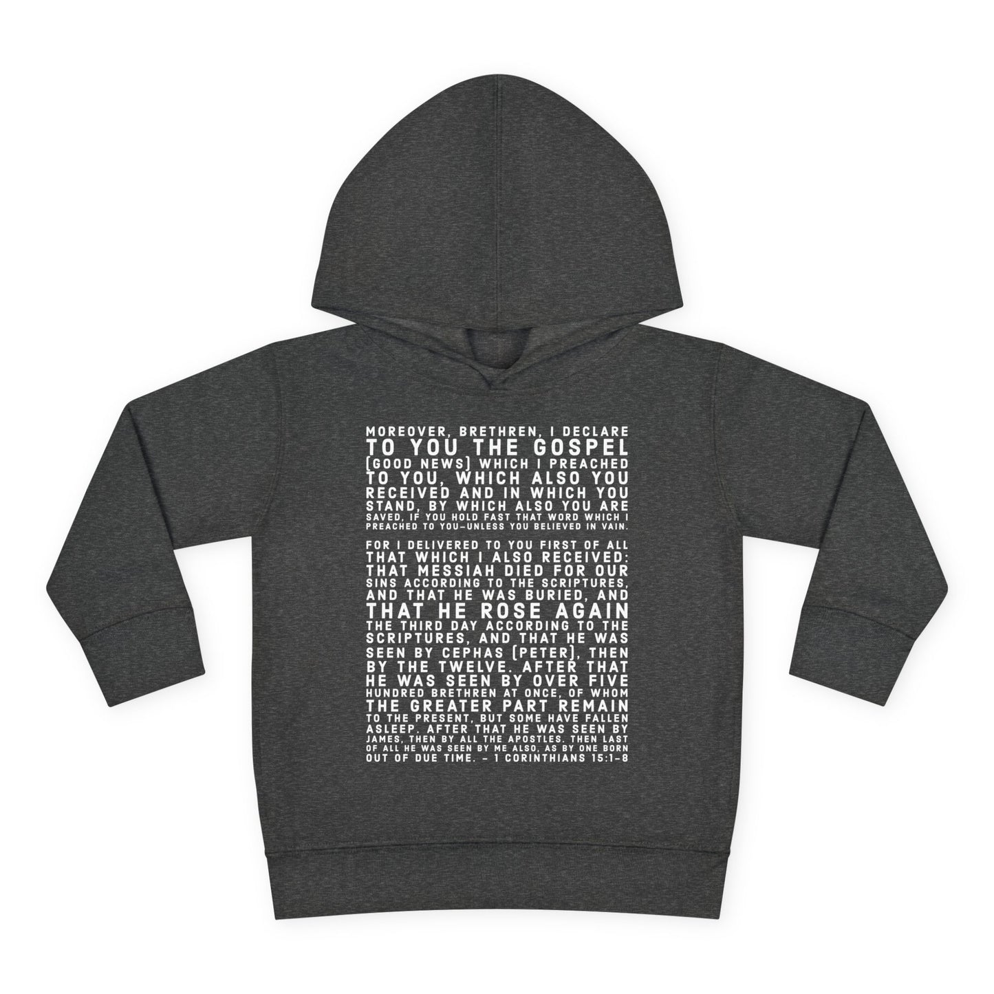 'I declare to you the gospel' - Front Text, Light Lettered Edition - (15 Color Options) - Toddler Pullover Fleece Hoodie