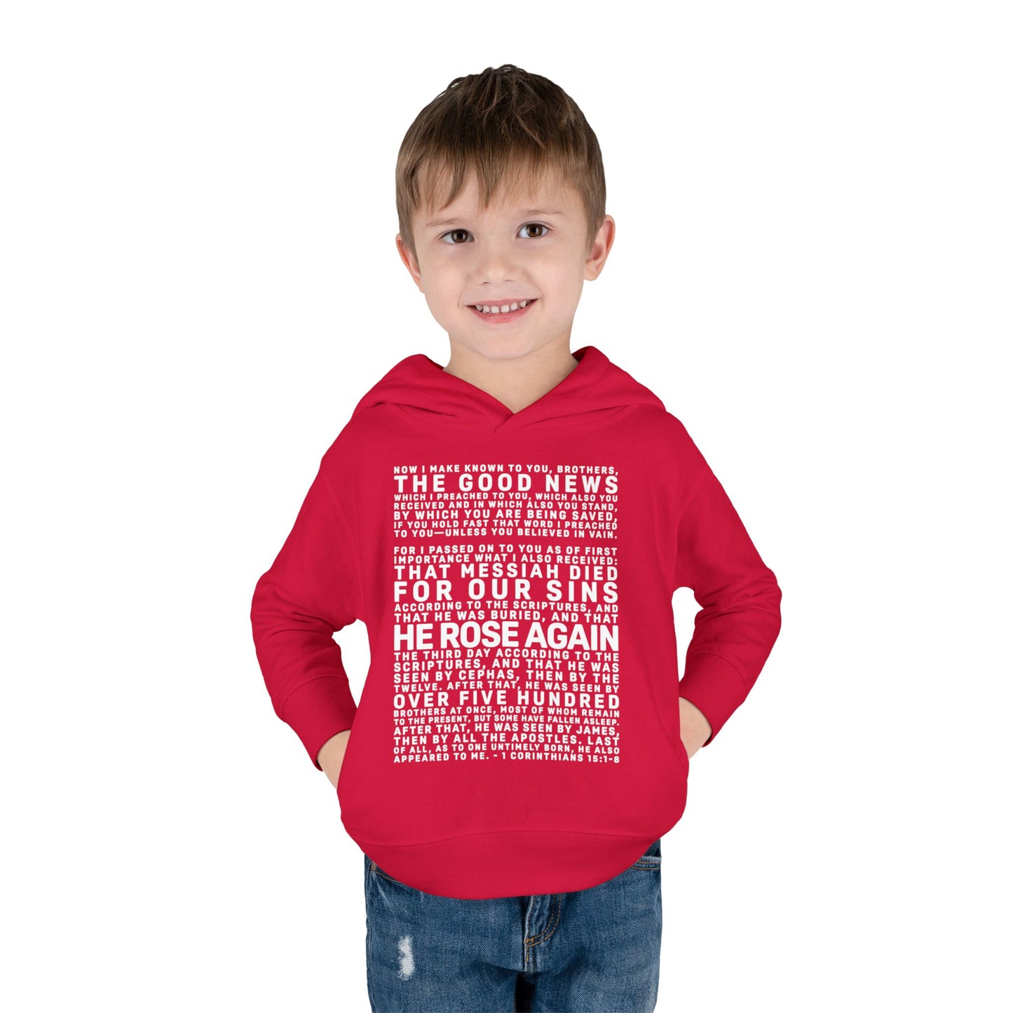 The Gospel - Toddler Pullover Hoodie - Front Text, Light Lettered Edition - (15 Colors)