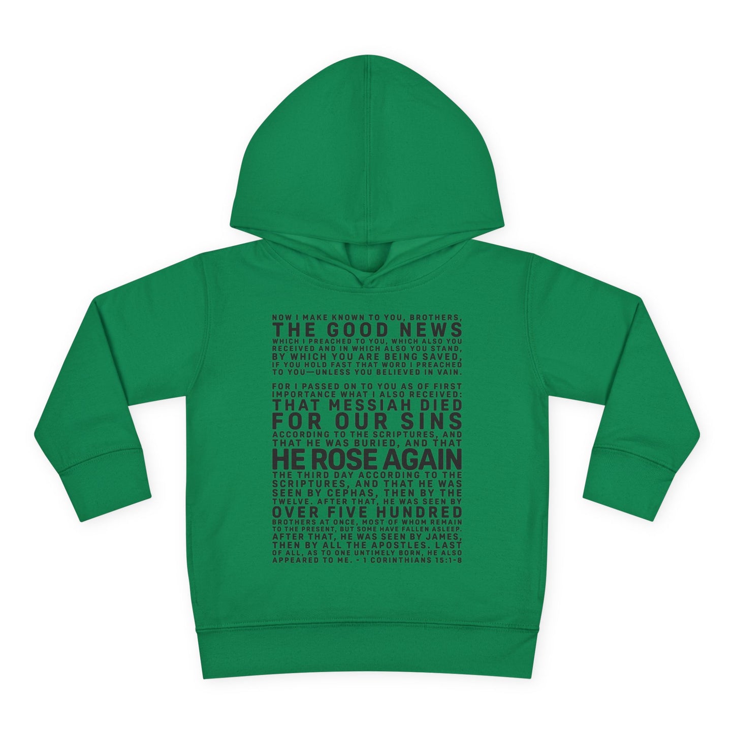 The Gospel - Toddler Pullover Hoodie - Front Text, Dark Lettered Edition - (13 Colors)