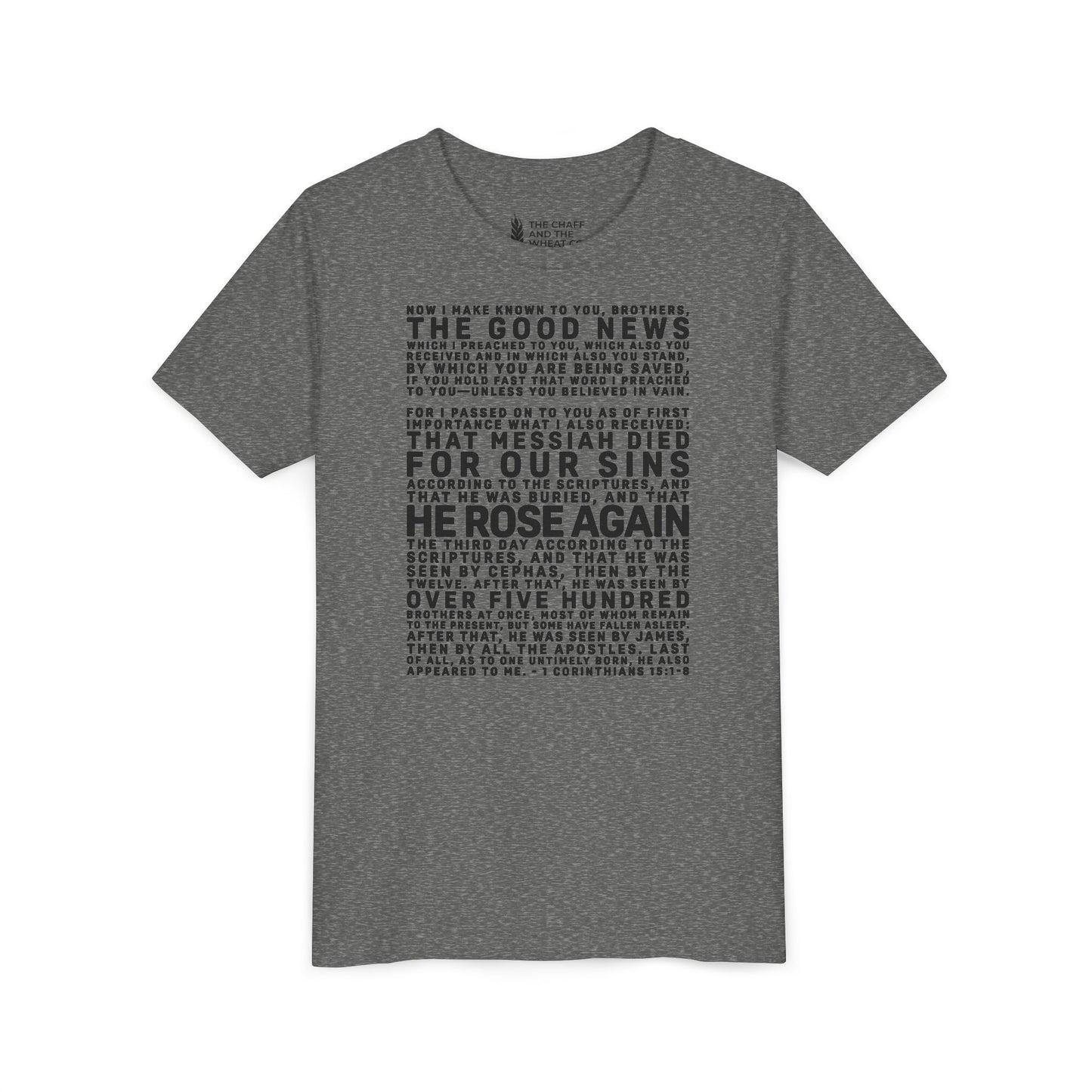 The Gospel - Youth Short Sleeve Tee - Front Text, Dark-Lettered Edition - (17 Colors)