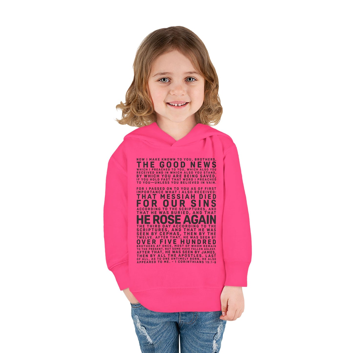 The Gospel - Toddler Pullover Hoodie - Front Text, Dark Lettered Edition - (13 Colors)