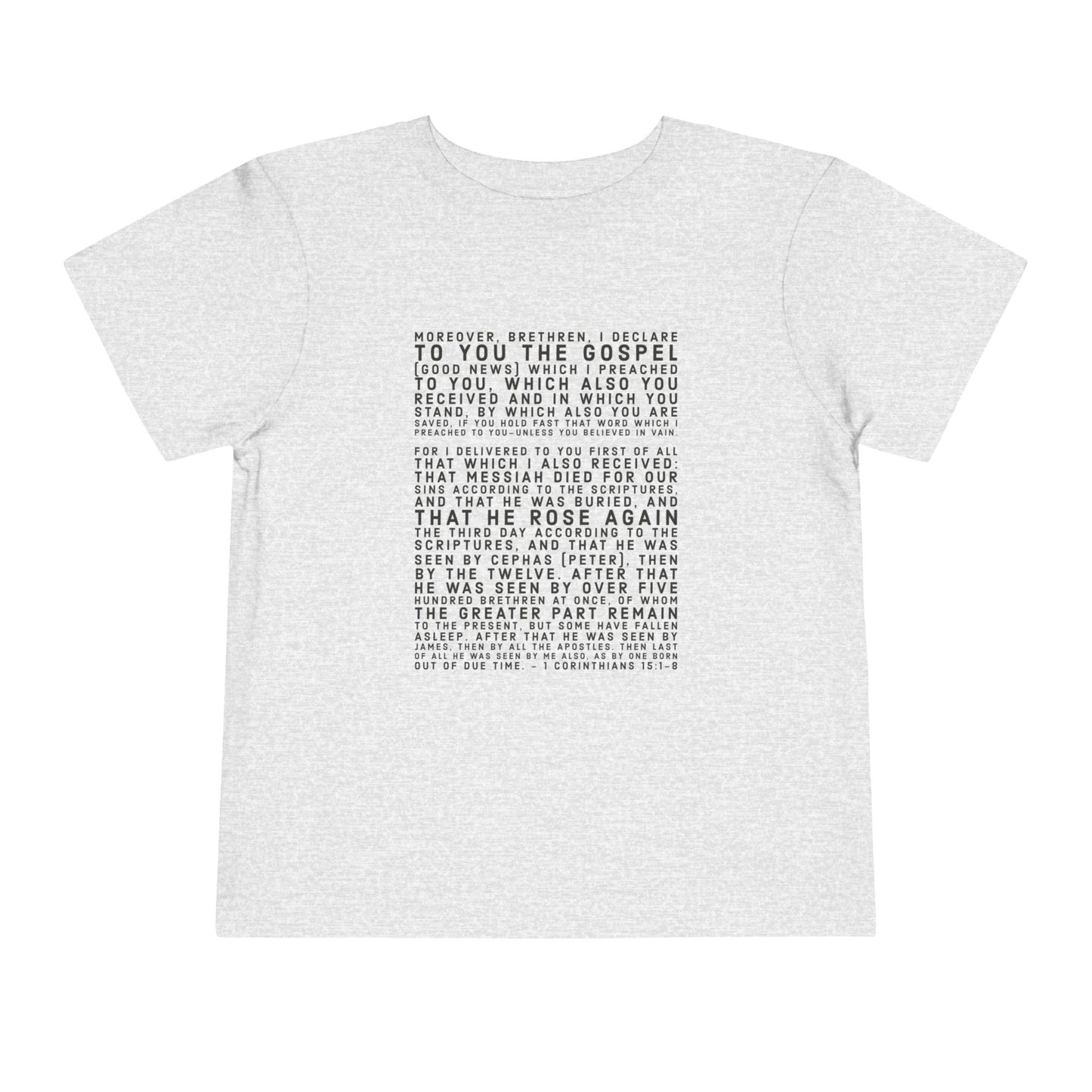 'I declare to you the gospel' - Front Text, Dark-Lettered Edition - (9 Color Options) - Toddler Short Sleeve Tee