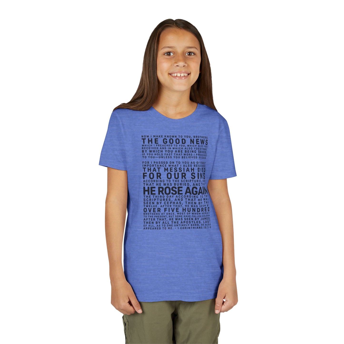 The Gospel - Youth Short Sleeve Tee - Front Text, Dark-Lettered Edition - (17 Colors)
