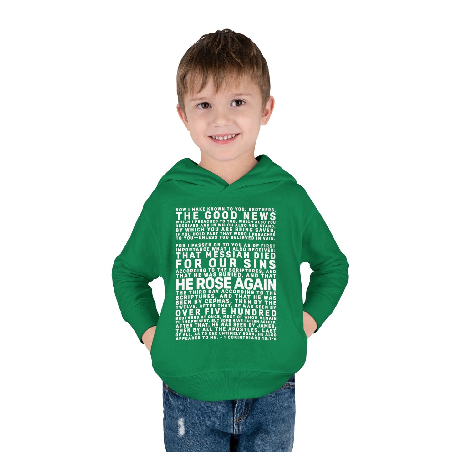 The Gospel - Toddler Pullover Hoodie - Front Text, Light Lettered Edition - (15 Colors)