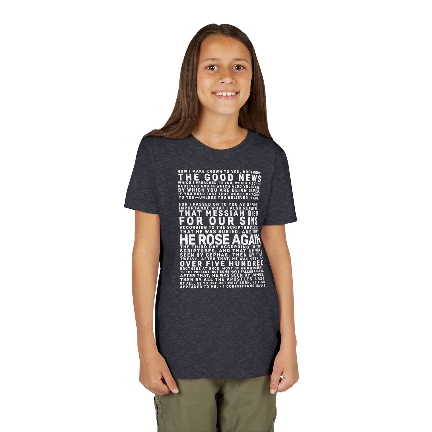 The Gospel - Youth Short Sleeve Tee - Back Text, Light-Lettered Edition - (22 Colors)