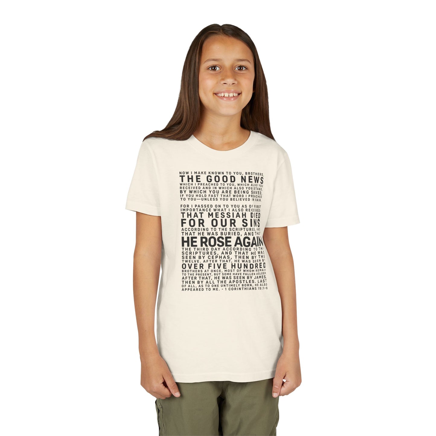 The Gospel - Youth Short Sleeve Tee - Front Text, Dark-Lettered Edition - (17 Colors)