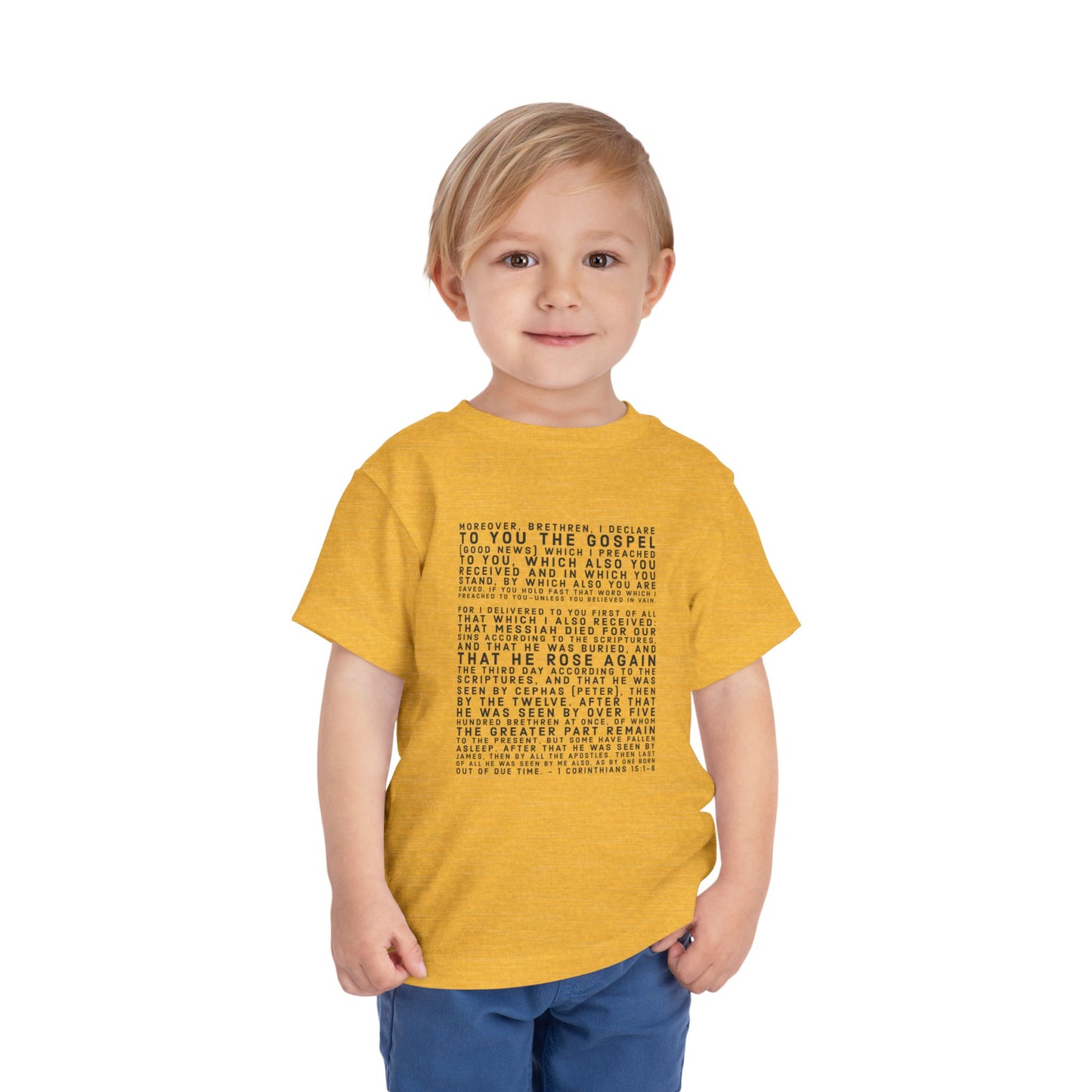 'I declare to you the gospel' - Front Text, Dark-Lettered Edition - (9 Color Options) - Toddler Short Sleeve Tee