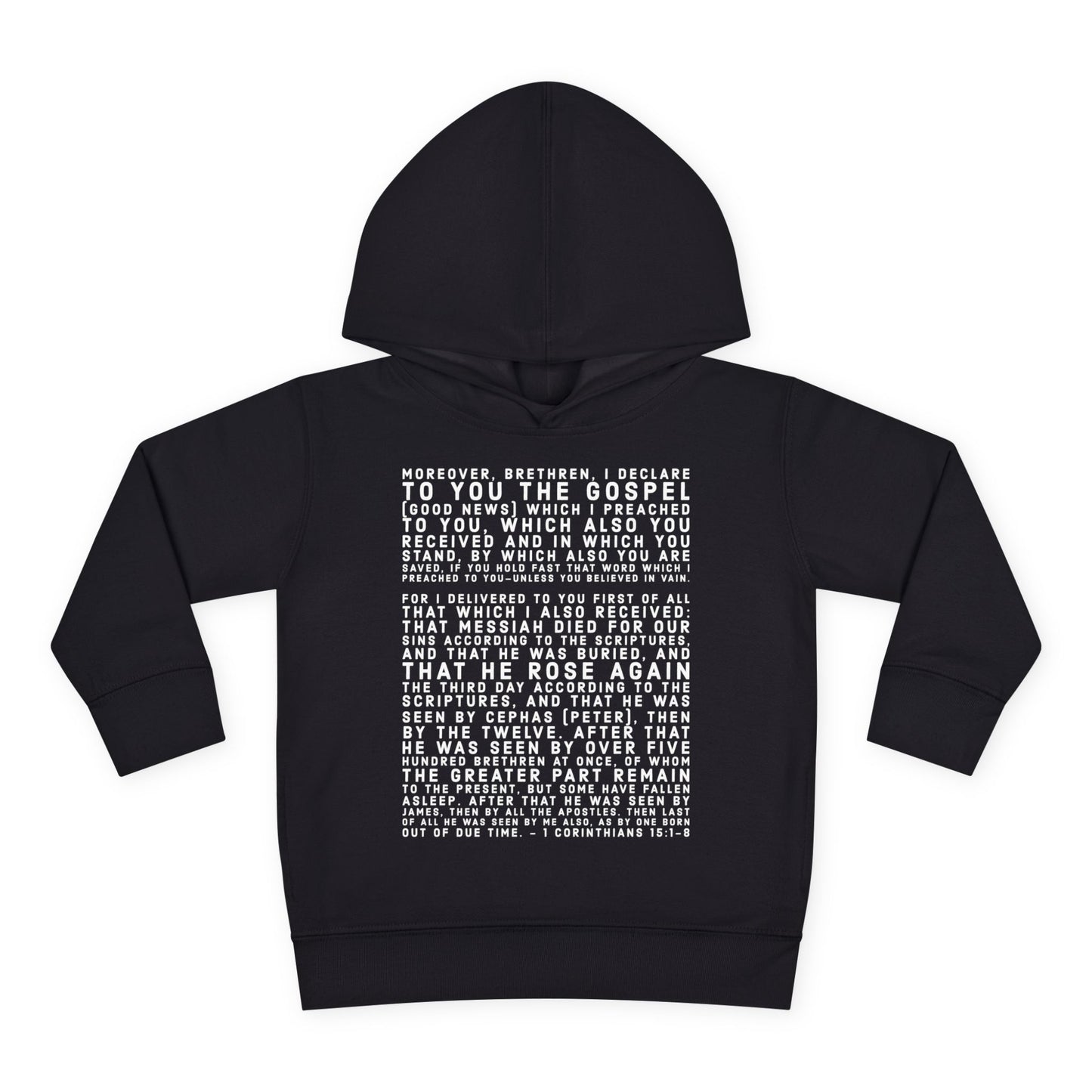 'I declare to you the gospel' - Front Text, Light Lettered Edition - (15 Color Options) - Toddler Pullover Fleece Hoodie