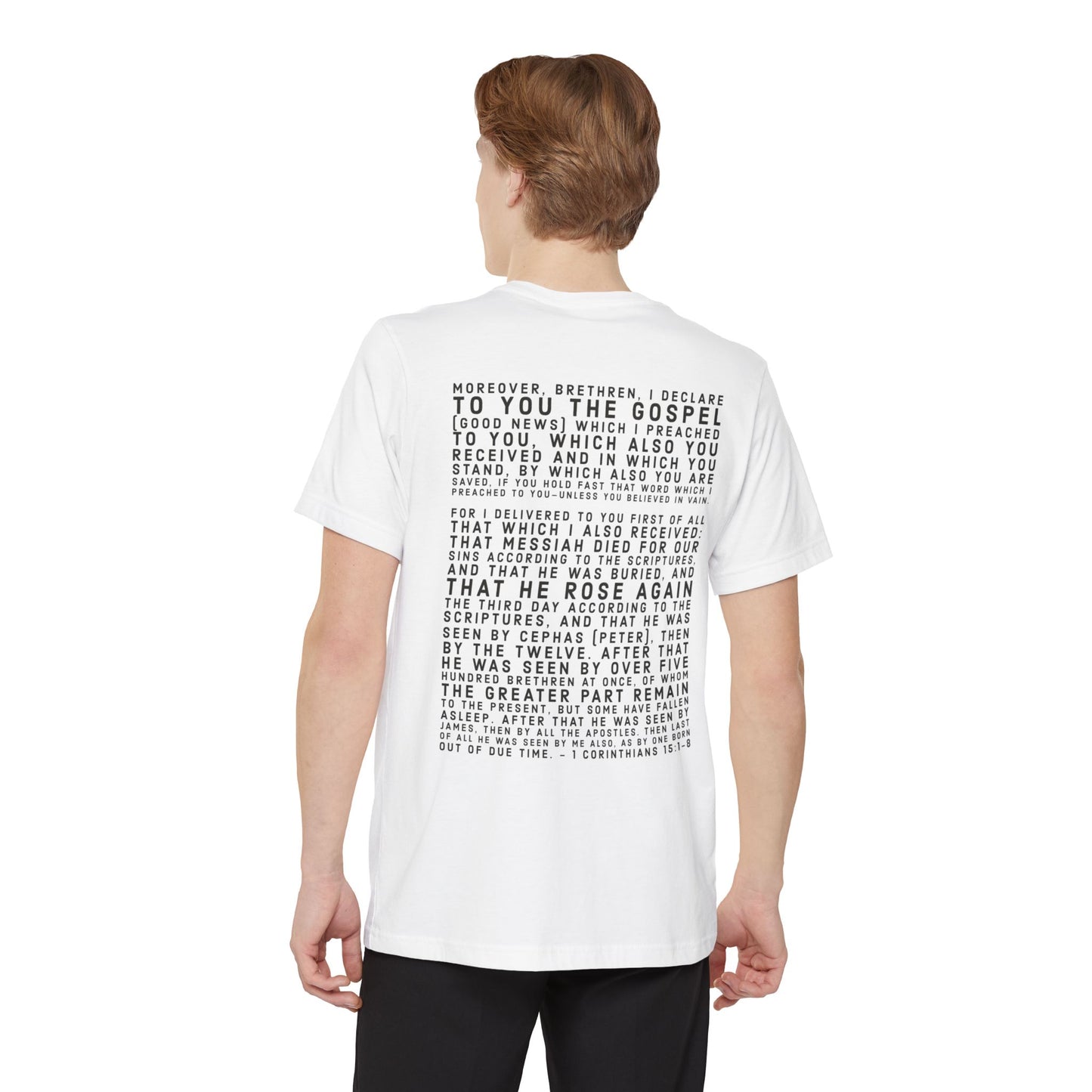 'I declare to you the gospel' - Back Text, Dark-Lettered Edition - (2 Color Options) - Adult Unisex Pocket T-shirt