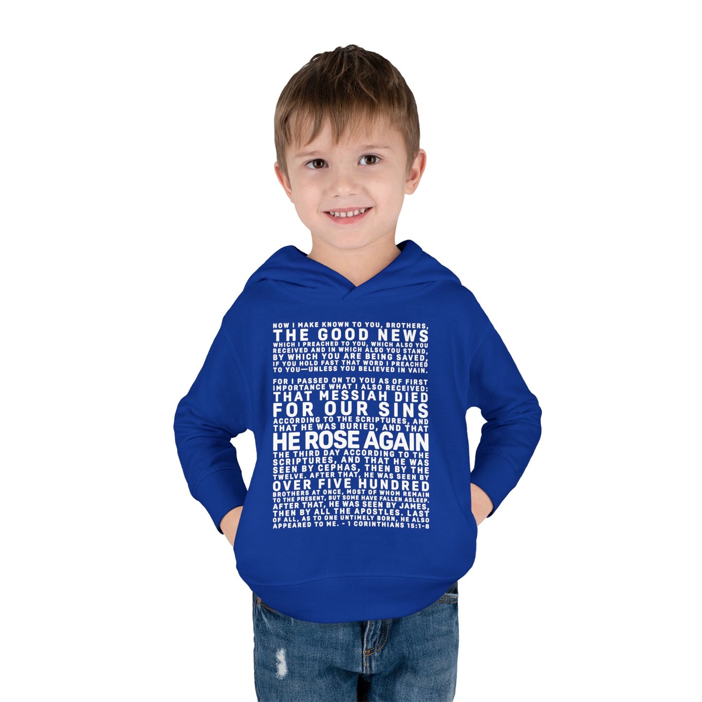 The Gospel - Toddler Pullover Hoodie - Front Text, Light Lettered Edition - (15 Colors)