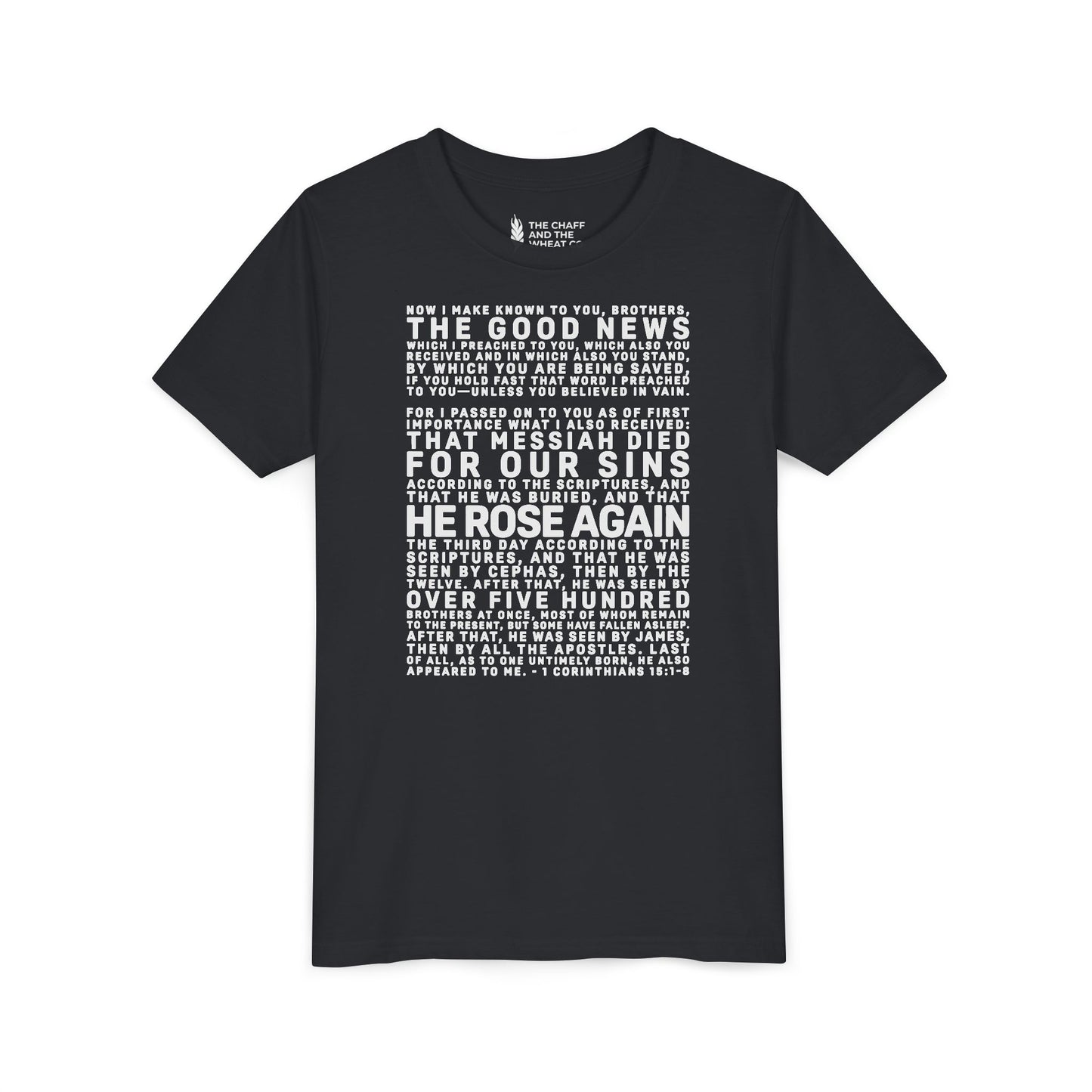 The Gospel - Youth Short Sleeve Tee - Back Text, Light-Lettered Edition - (22 Colors)