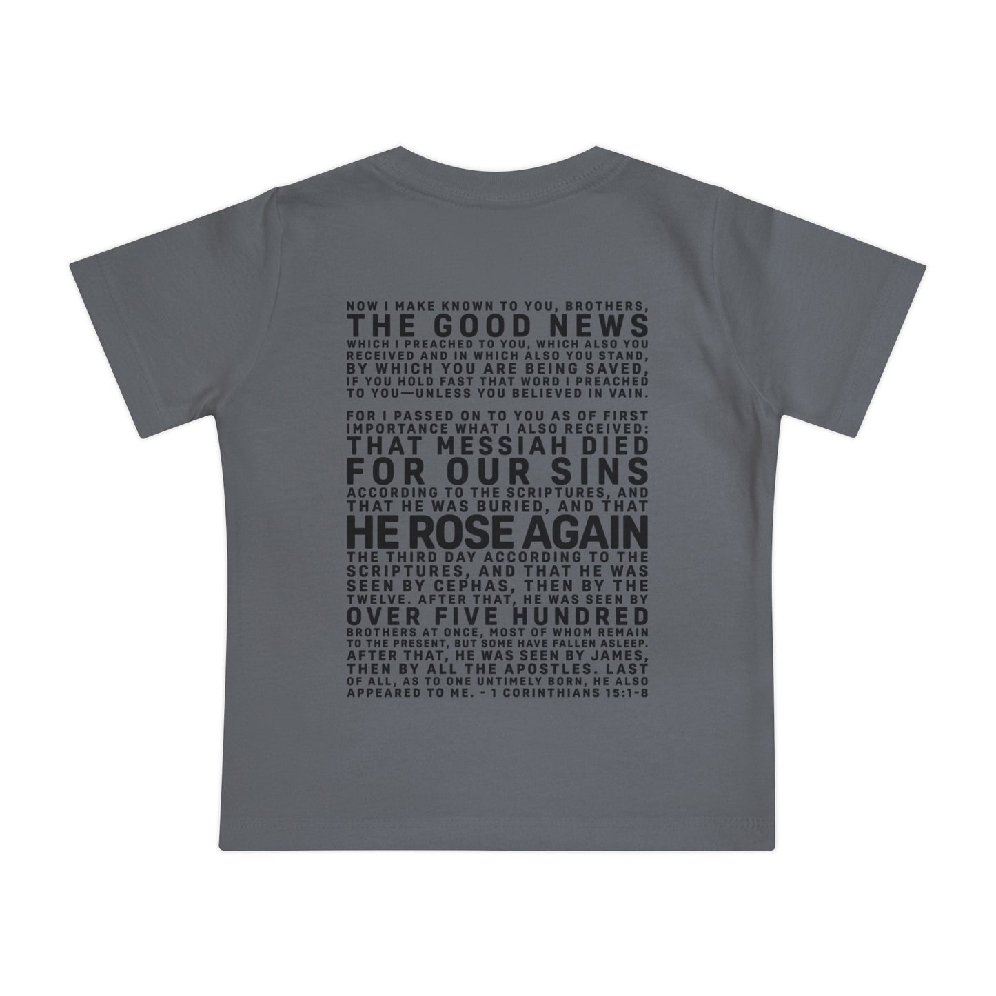The Gospel - Infant (3M-24M) Short Sleeve Tee - Back Text, Dark-Lettered Edition - (6 Colors)