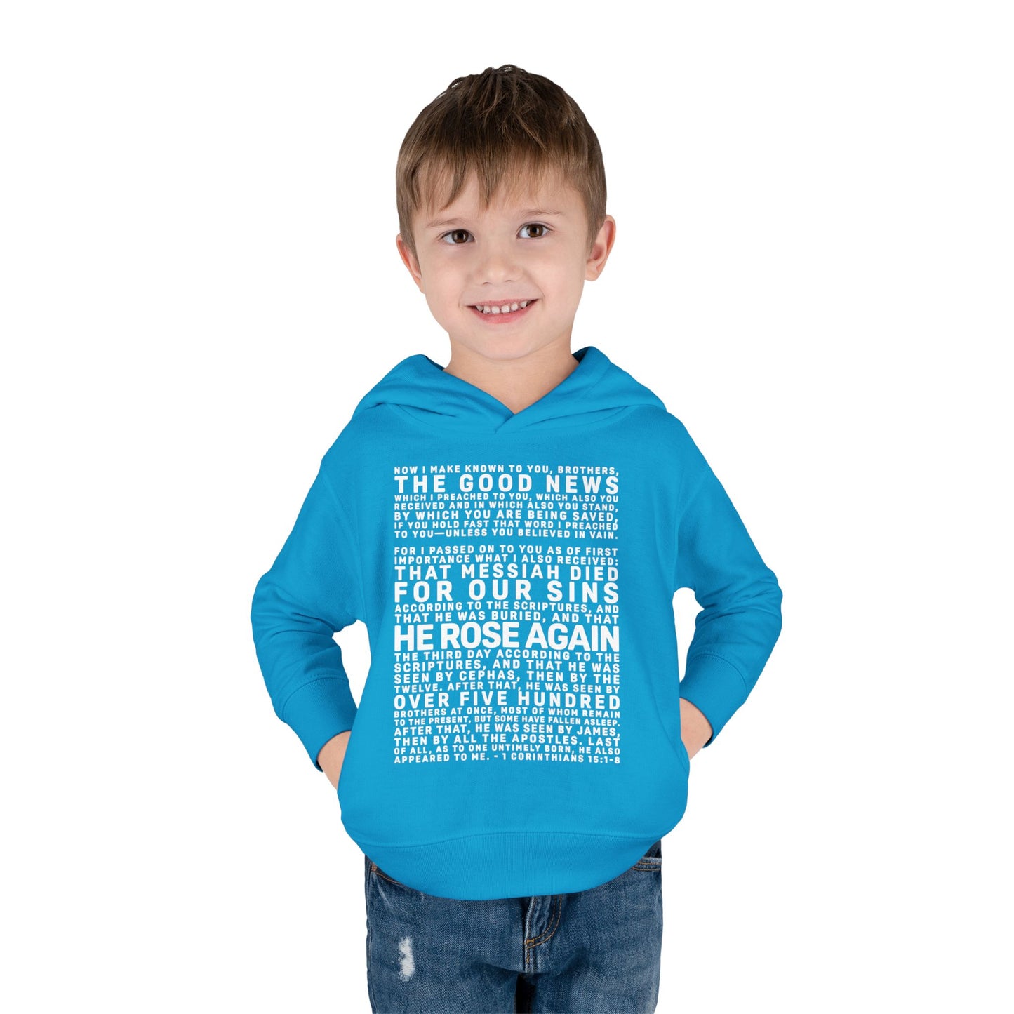 The Gospel - Toddler Pullover Hoodie - Front Text, Light Lettered Edition - (15 Colors)