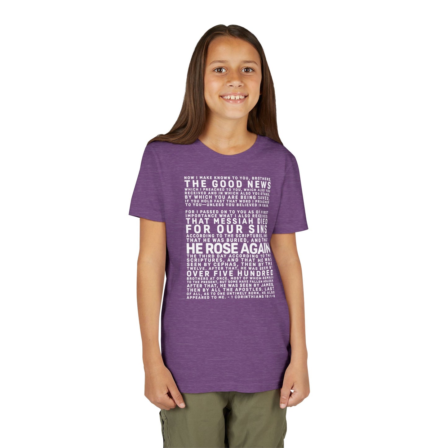 The Gospel - Youth Short Sleeve Tee - Back Text, Light-Lettered Edition - (22 Colors)