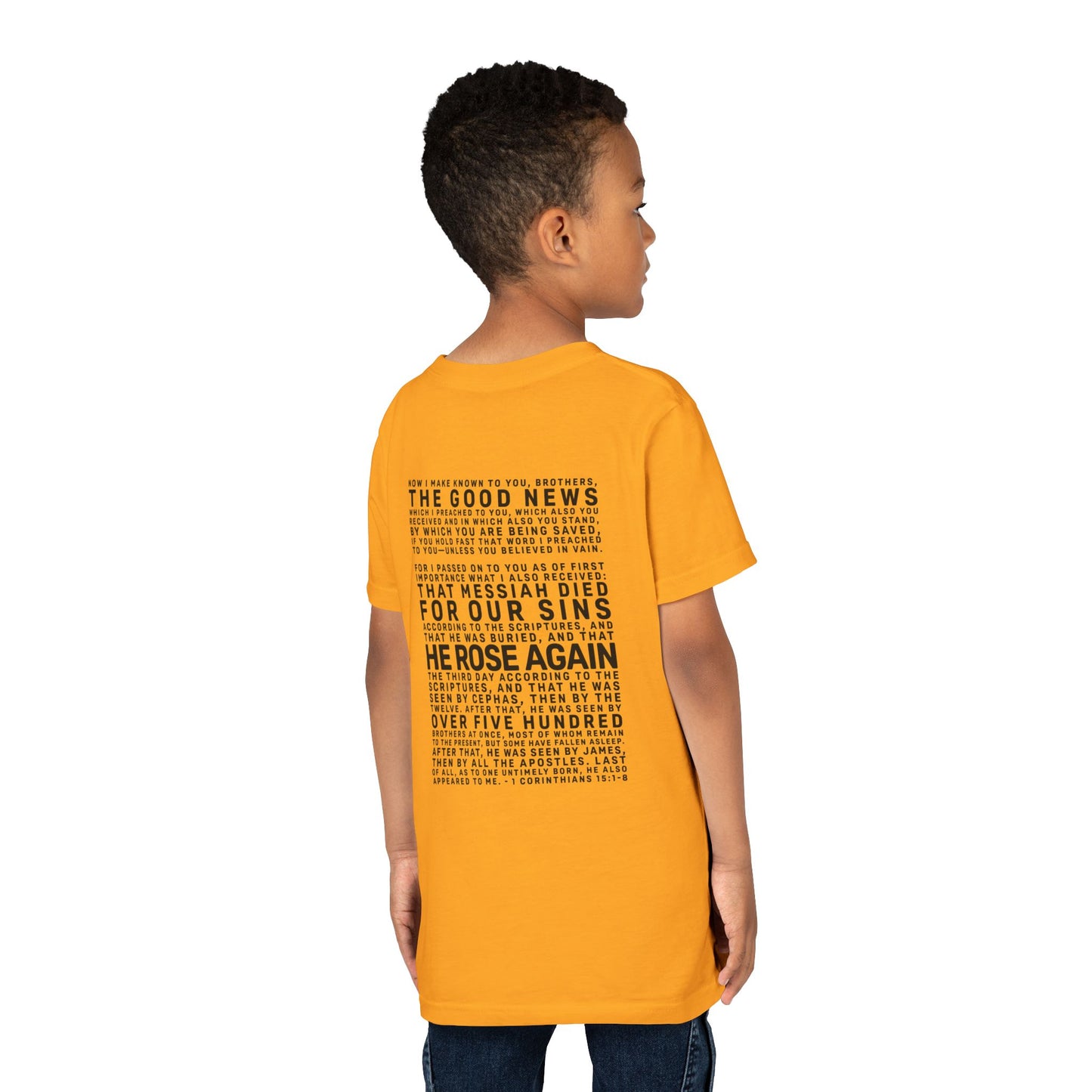 The Gospel - Youth Short Sleeve Tee - Back Text, Dark-Lettered Edition - (17 Colors)
