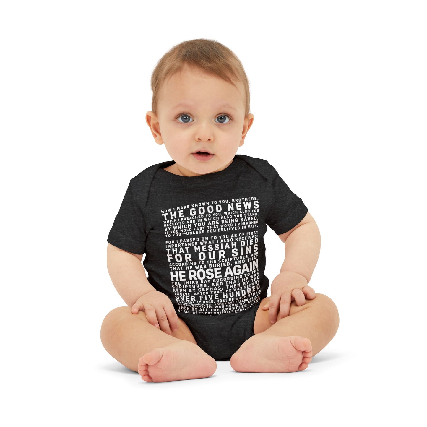 The Gospel - Infant (3M-24M) One Piece - Front Text, Light Lettered Edition - (10 Colors)