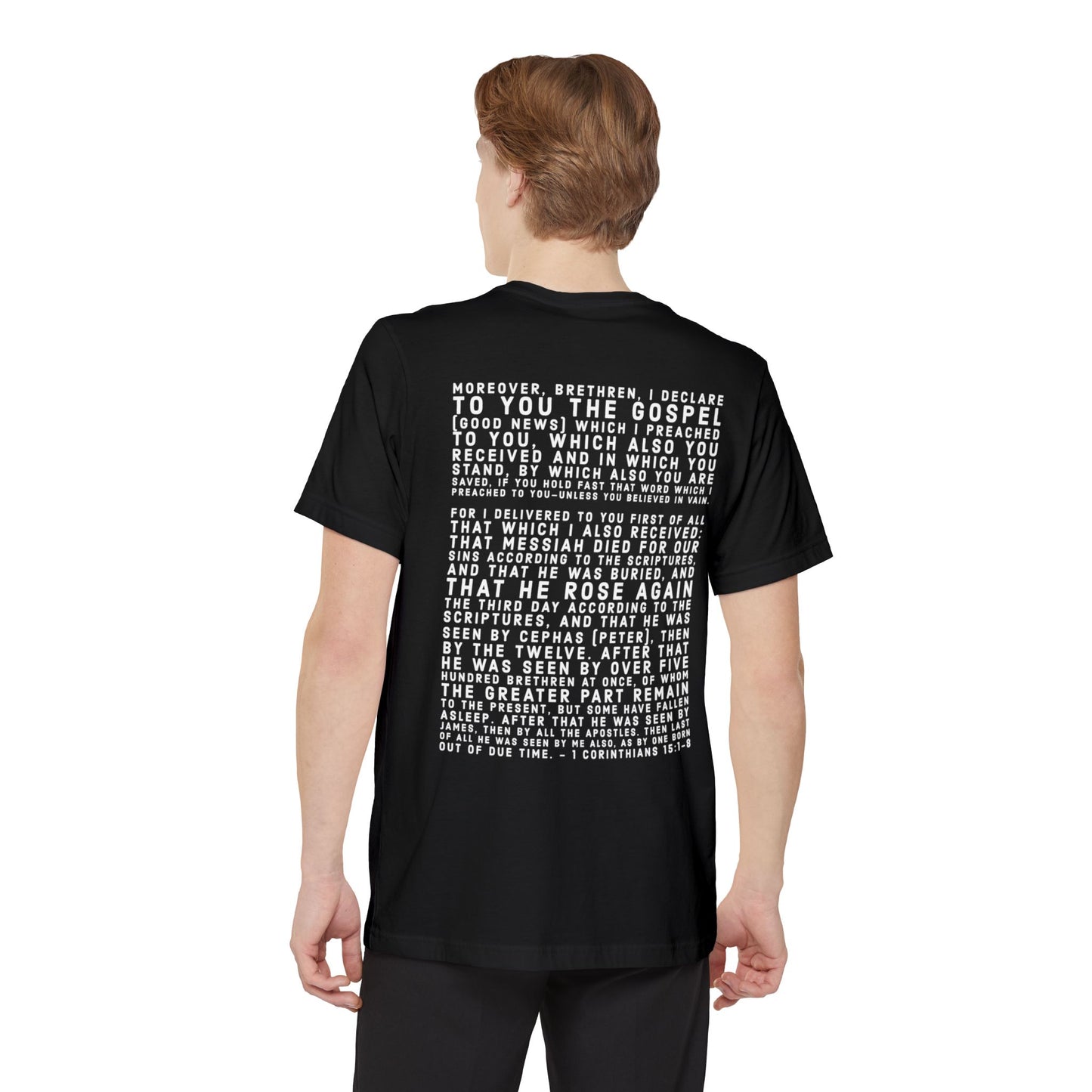 'I declare to you the gospel' - Back Text, Light-Lettered Edition - (5 Color Options) - Adult Unisex Pocket T-shirt