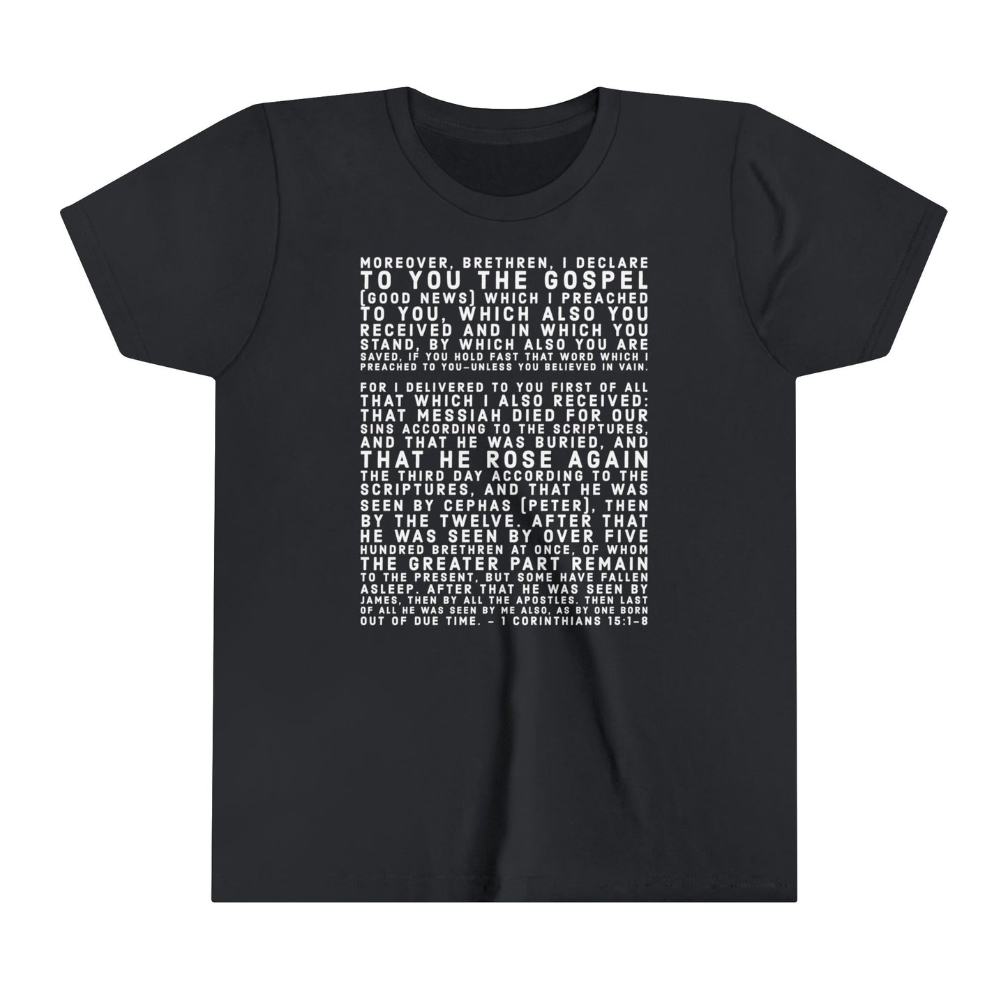 'I declare to you the gospel' - Front Text, Light-Lettered Edition - (22 Color Options) - Youth Short Sleeve Tee