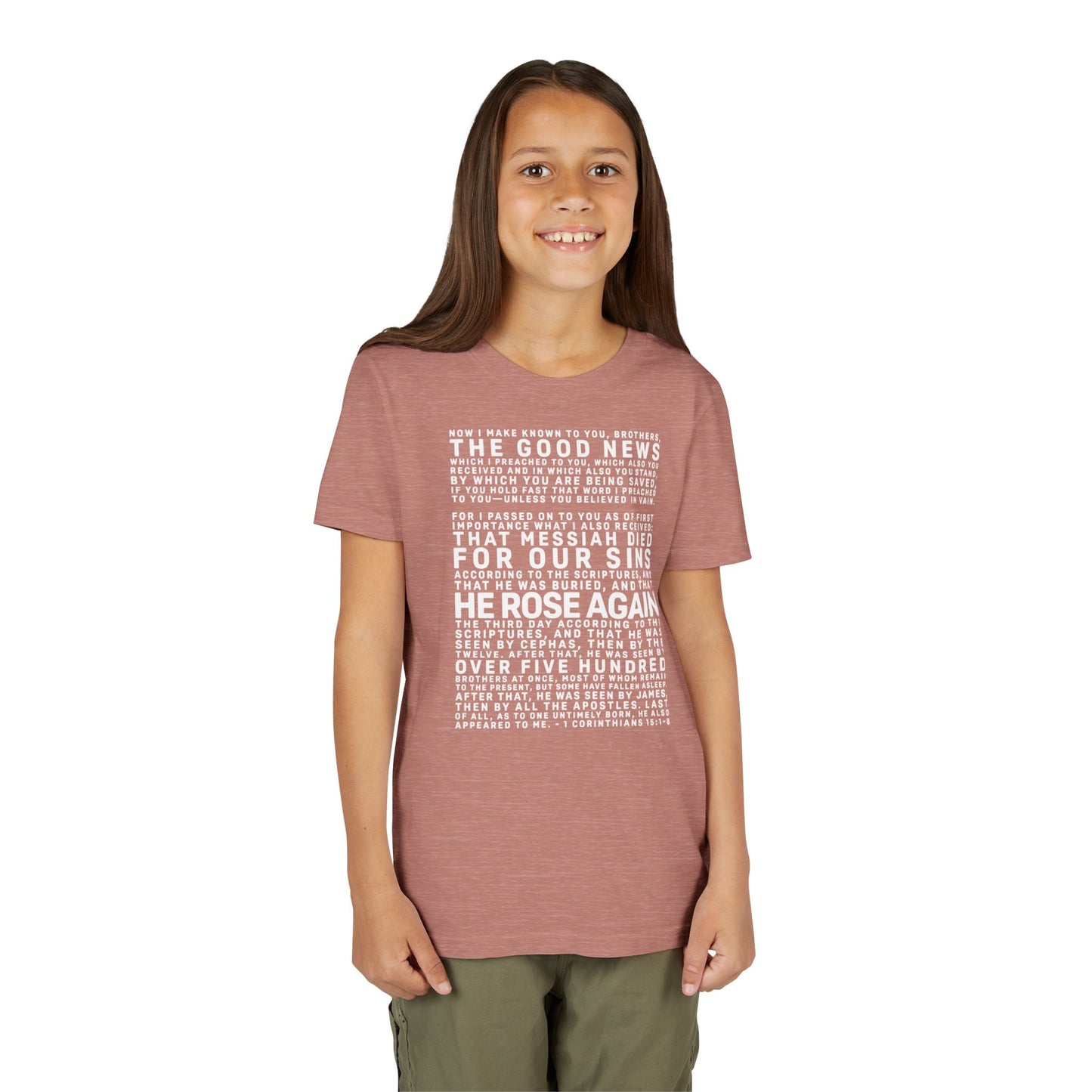 The Gospel - Youth Short Sleeve Tee - Back Text, Light-Lettered Edition - (22 Colors)