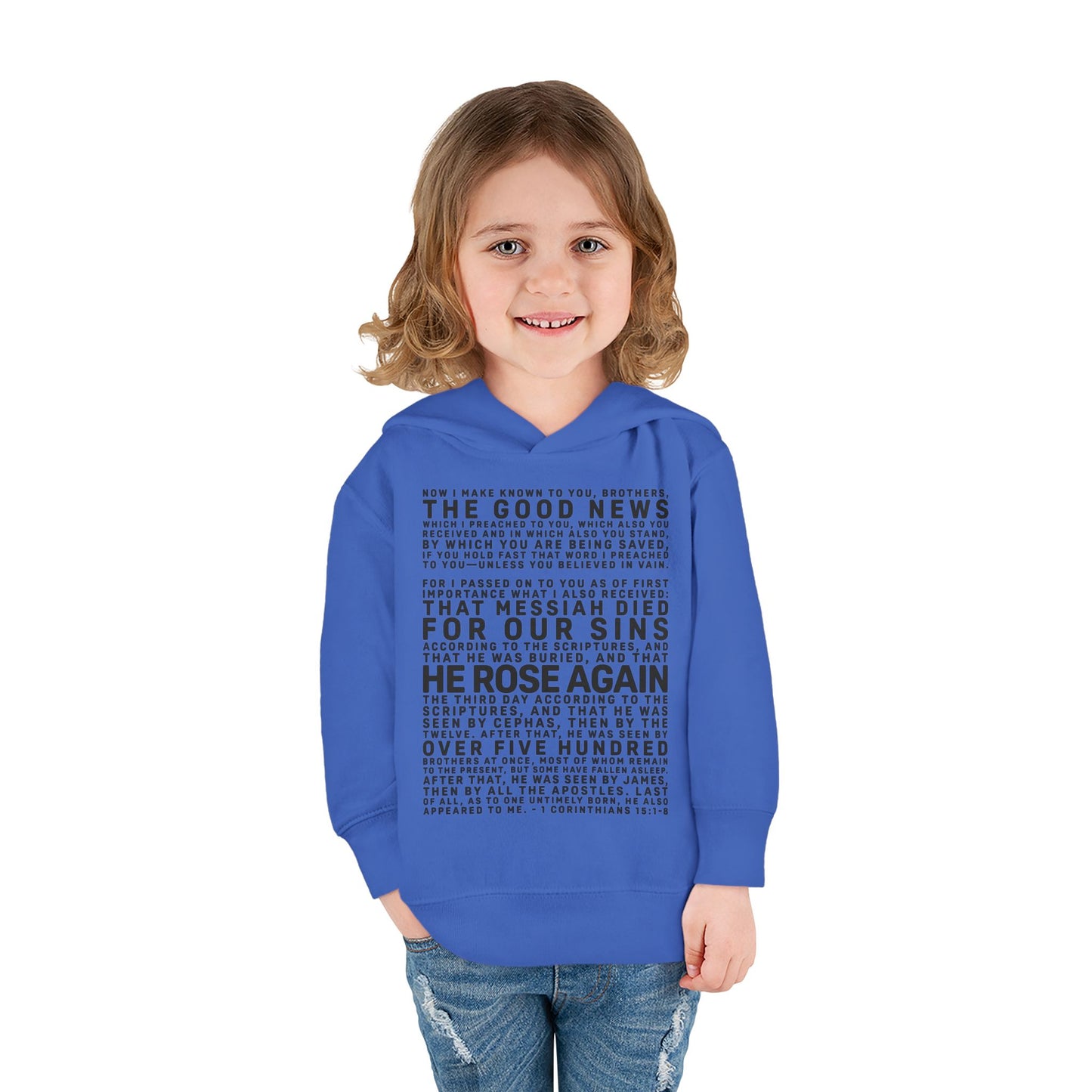 The Gospel - Toddler Pullover Hoodie - Front Text, Dark Lettered Edition - (13 Colors)