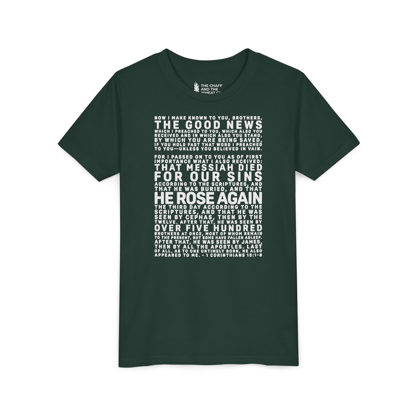 The Gospel - Youth Short Sleeve Tee - Back Text, Light-Lettered Edition - (22 Colors)
