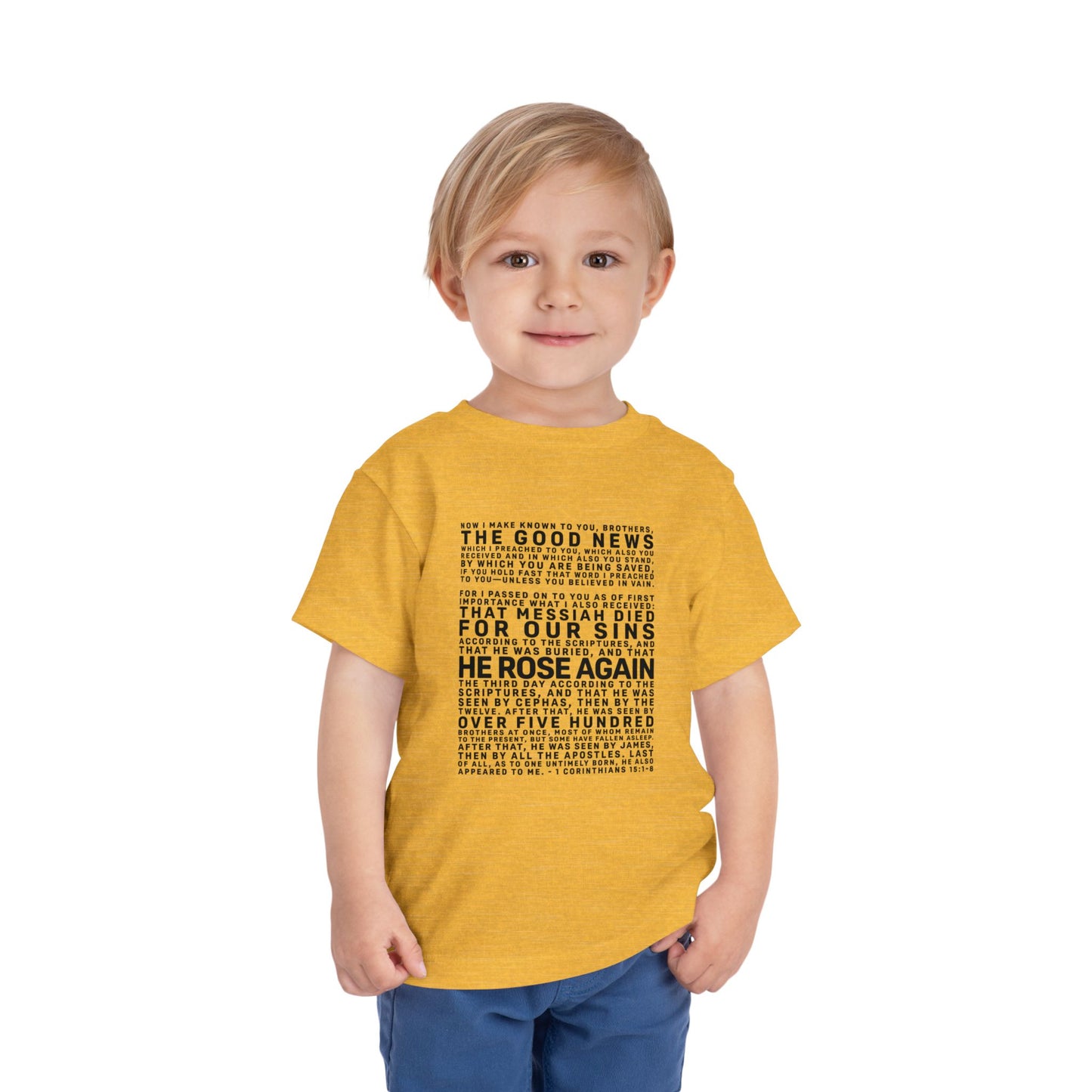 The Gospel - Toddler Short Sleeve Tee - Front Text, Dark-Lettered Edition - (16 Colors)