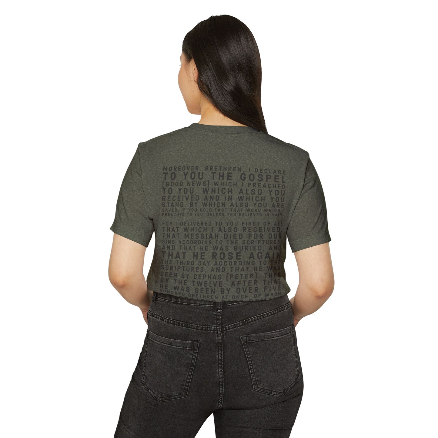 'I declare to you the gospel' - Back Text, Dark-Lettered Edition - (4 Color Options) - Adult Unisex Recycled Organic T-Shirt