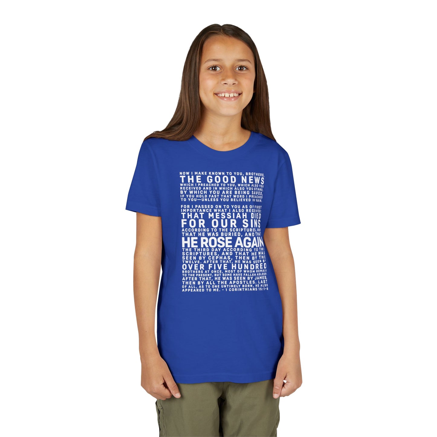 The Gospel - Youth Short Sleeve Tee - Back Text, Light-Lettered Edition - (22 Colors)