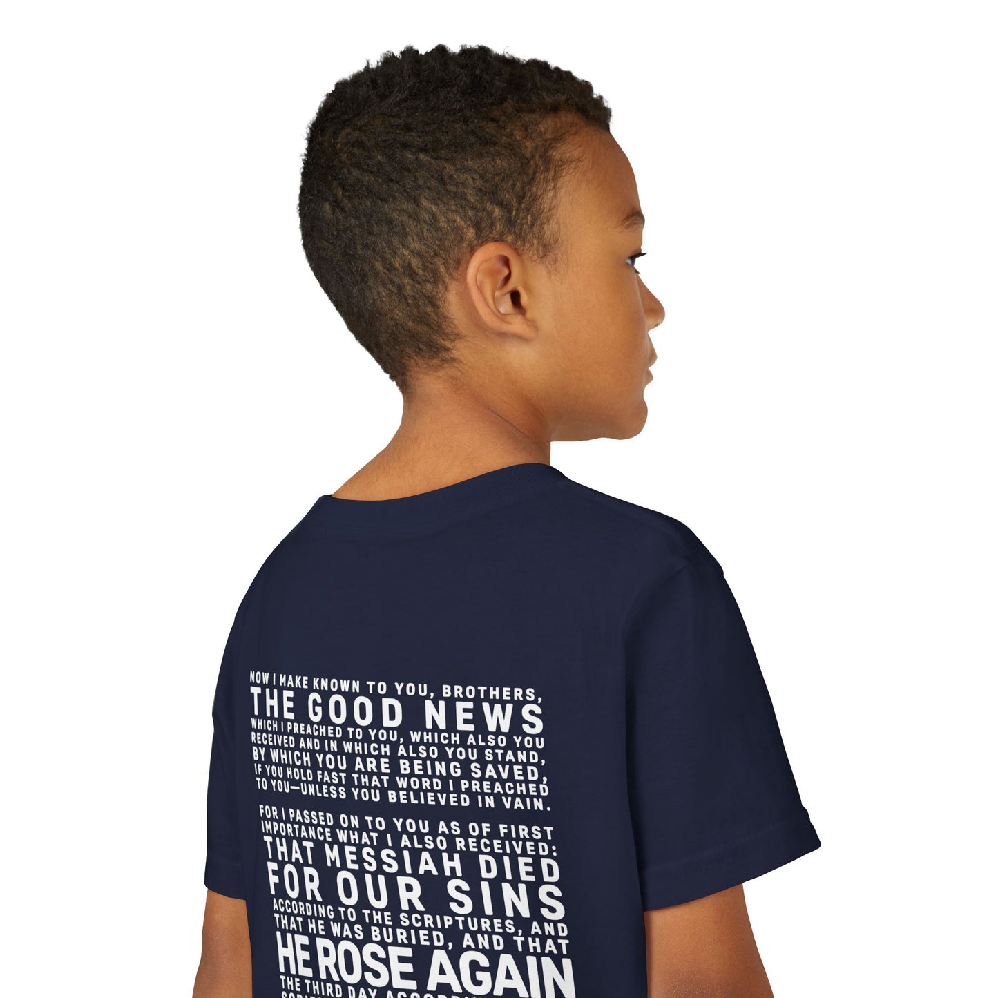 The Gospel - Youth Short Sleeve Tee - Back Text, Light-Lettered Edition - (22 Colors)