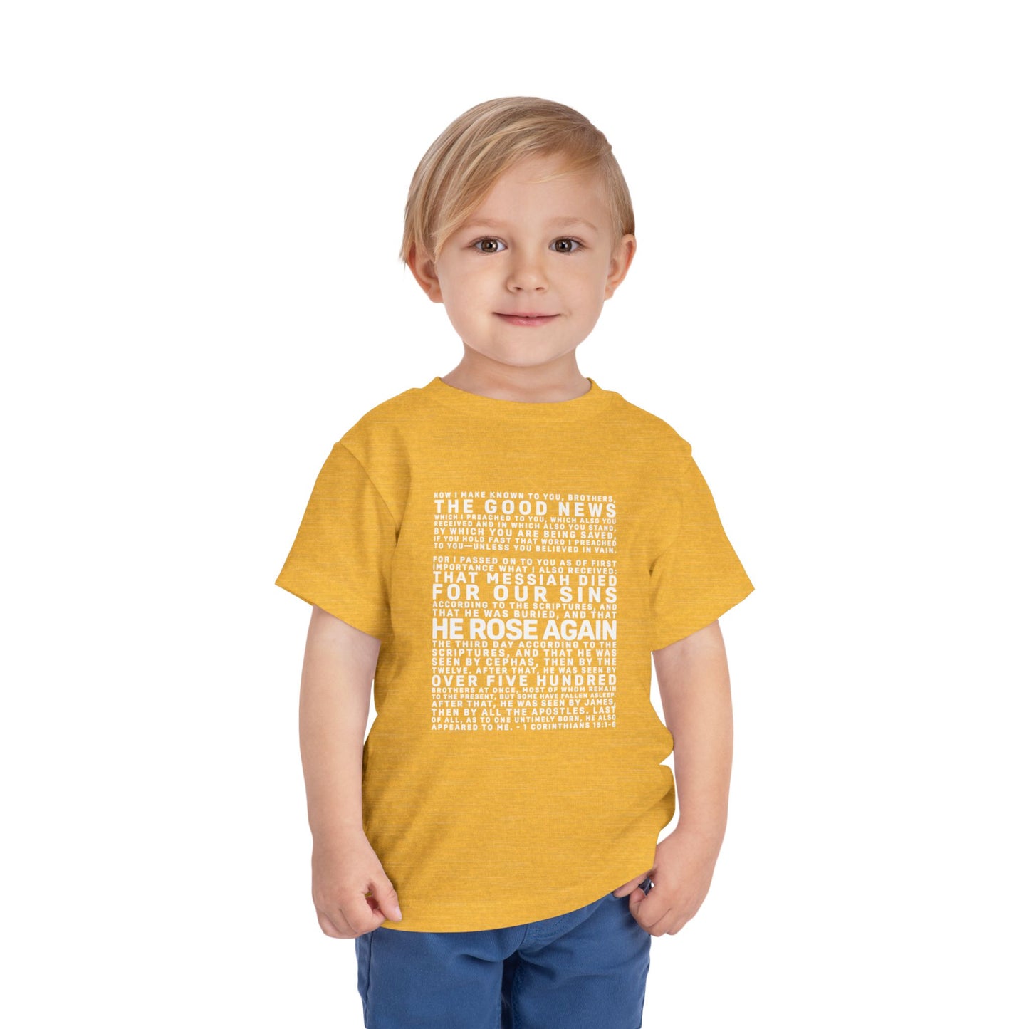 The Gospel - Toddler Short Sleeve Tee - Front Text, Light-Lettered Edition - (15 Colors)