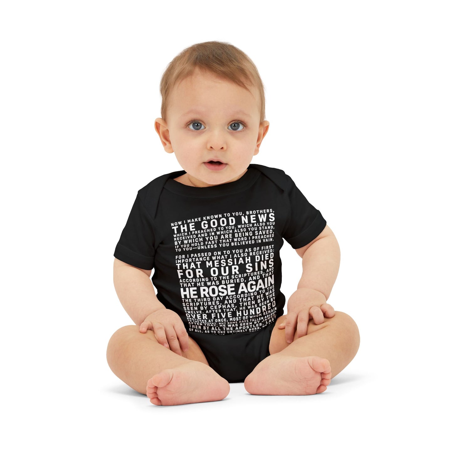 The Gospel - Infant (3M-24M) One Piece - Front Text, Light Lettered Edition - (10 Colors)