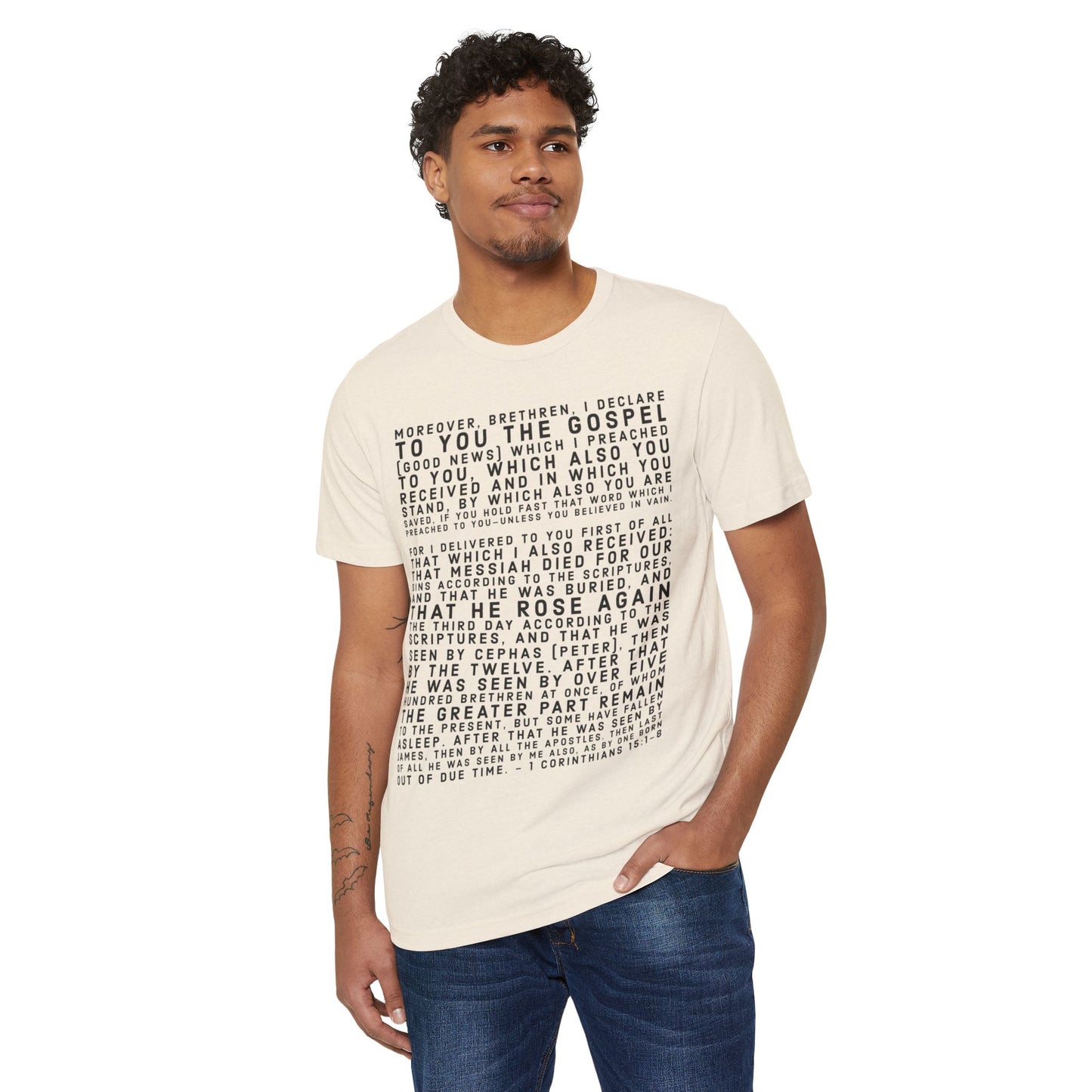 'I declare to you the gospel' - Front Text, Dark-Lettered Edition - (4 Color Options) - Adult Unisex Recycled Organic T-Shirt