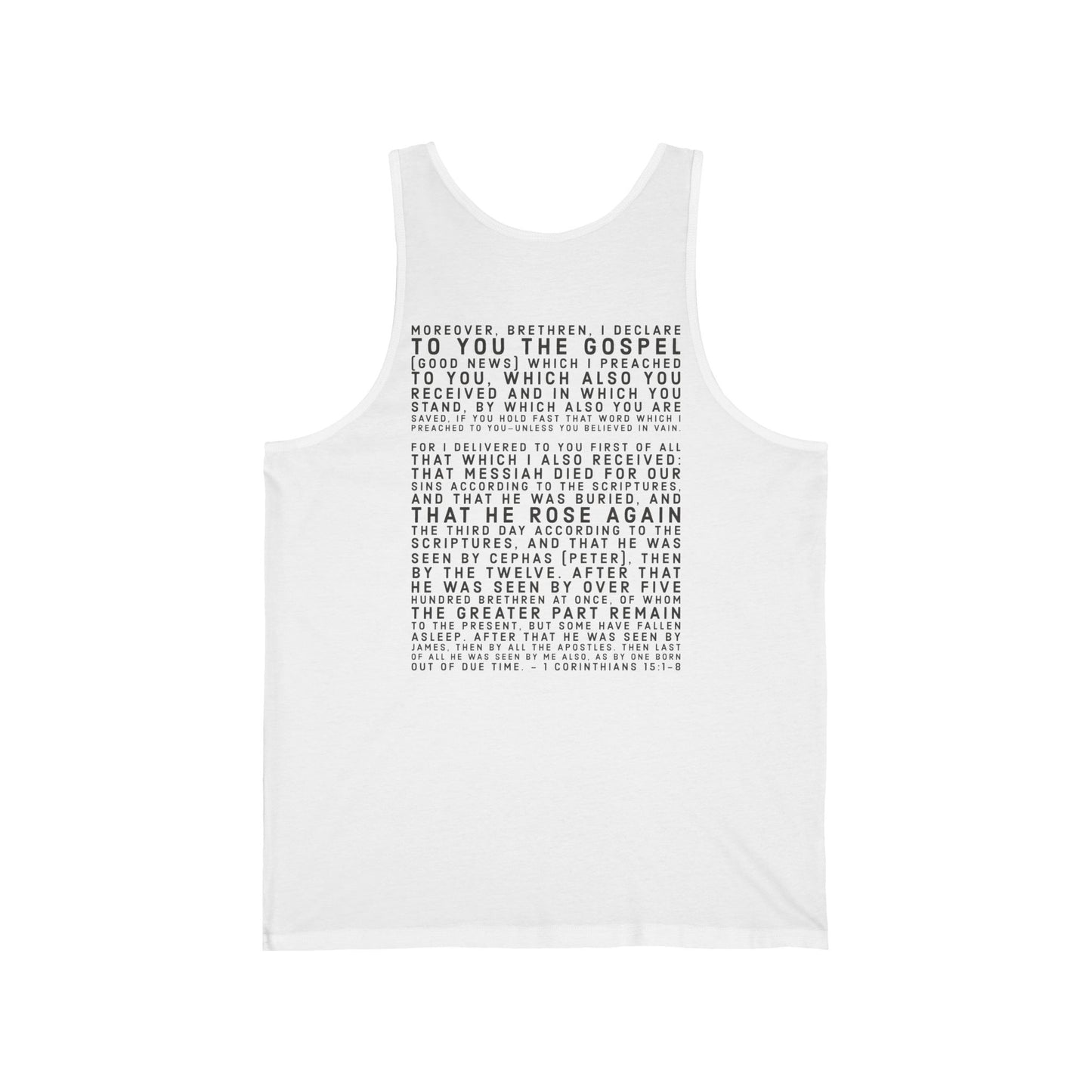'I declare to you the gospel' - Back Text, Dark Lettered Edition - (4 Color Options) - Adult Unisex Jersey Tank