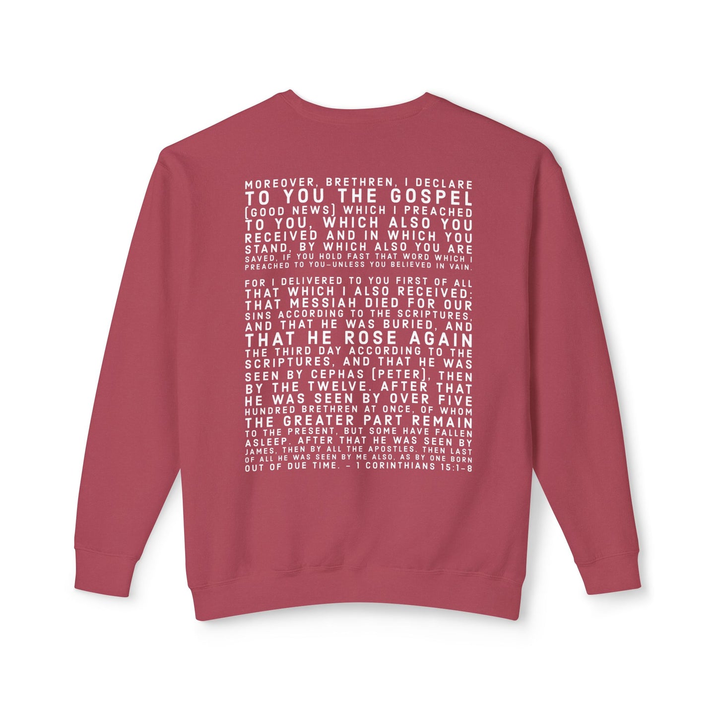 'I declare to you the gospel' - Back Text, Light Lettered Edition - (10 Color Options) - Adult Unisex Lightweight Crewneck Sweatshirt