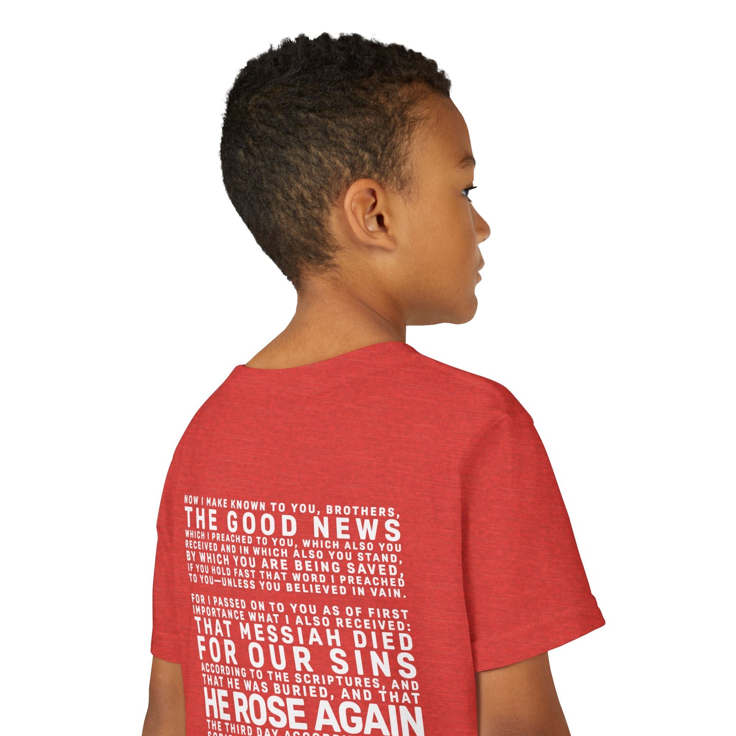 The Gospel - Youth Short Sleeve Tee - Back Text, Light-Lettered Edition - (22 Colors)
